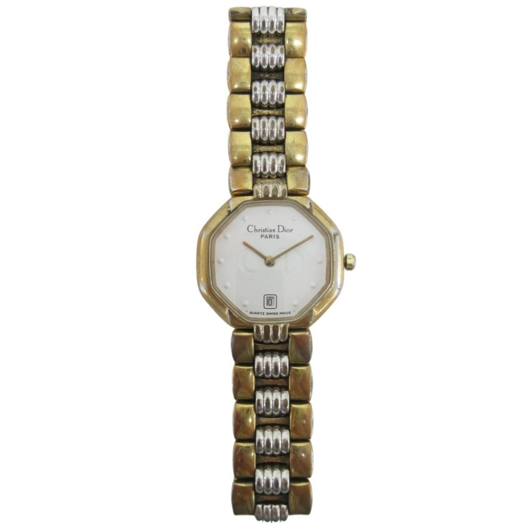 Christian Dior Octagon Quartz Analog Date Wristwatch Gold Color