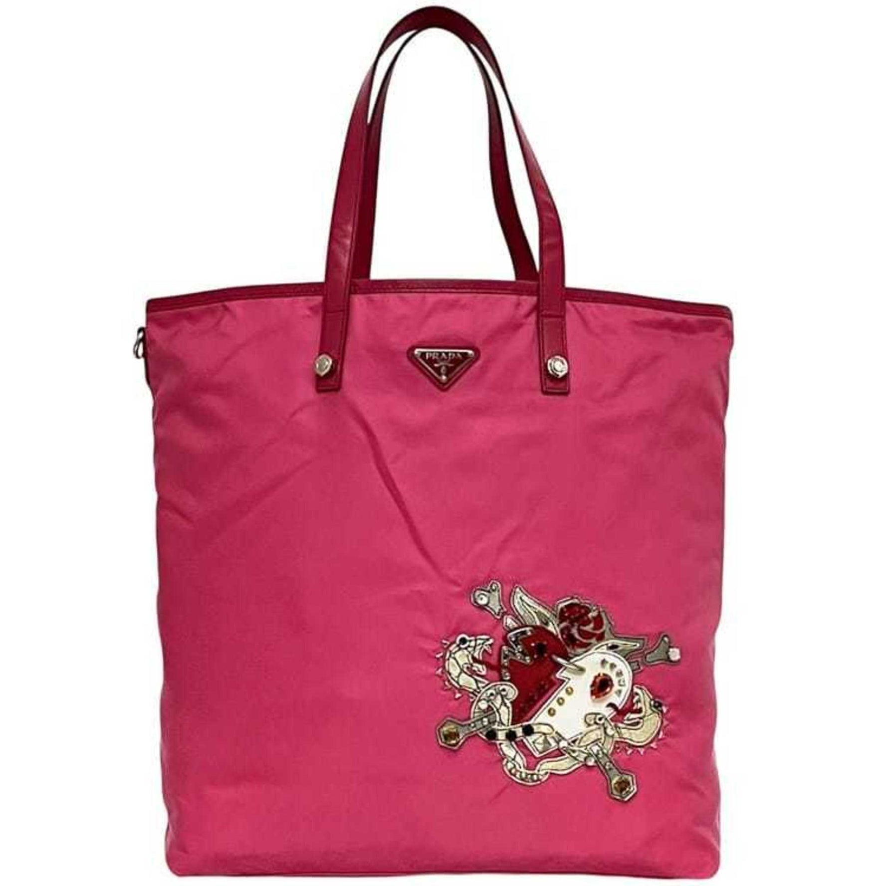 Prada Tote Bag Tessuto Nylon Saffiano Leather 110 Snake Stone Studs Men's