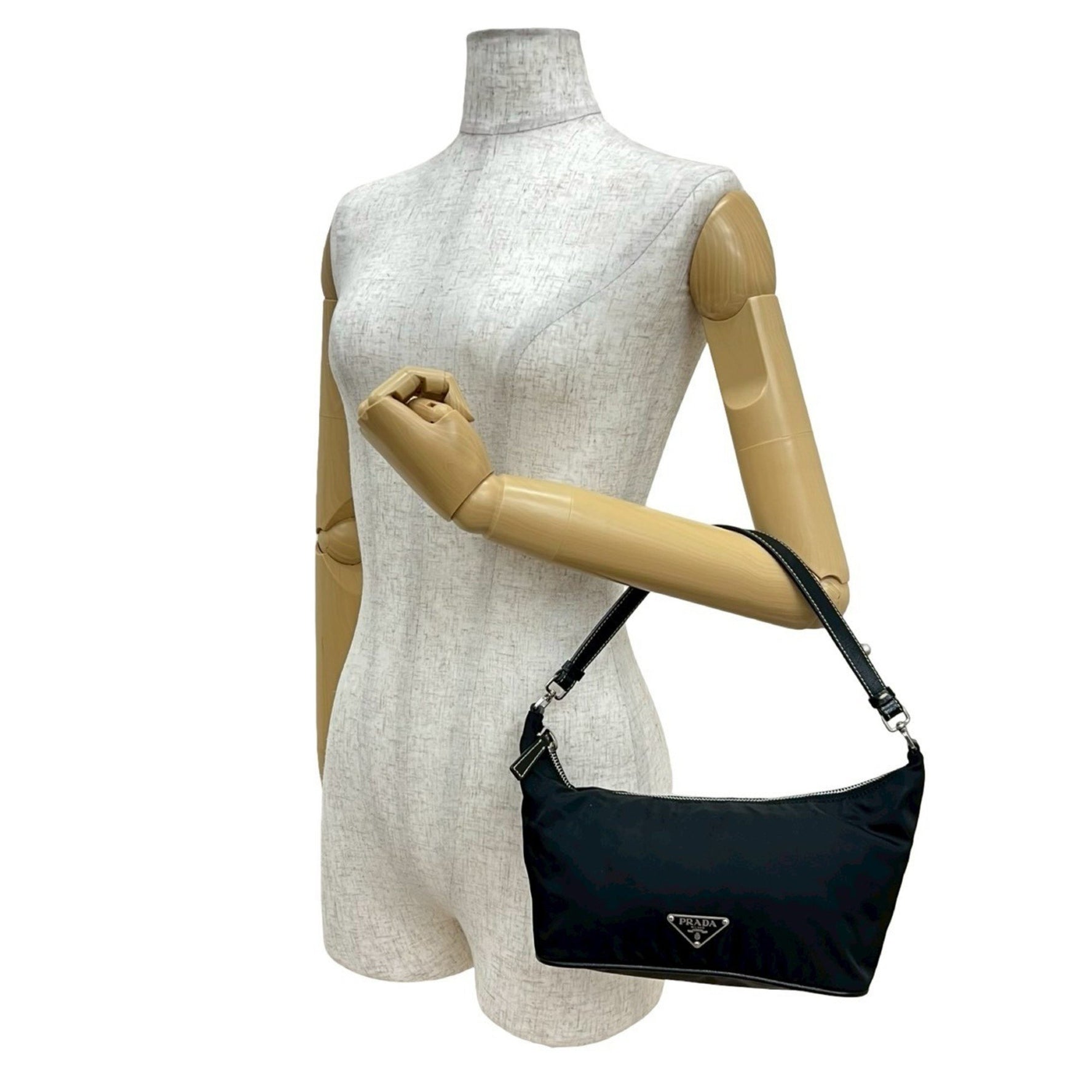 PRADA Triangle Logo Tessuto Nylon and Leather Handbag/Semi-Shoulder Bag