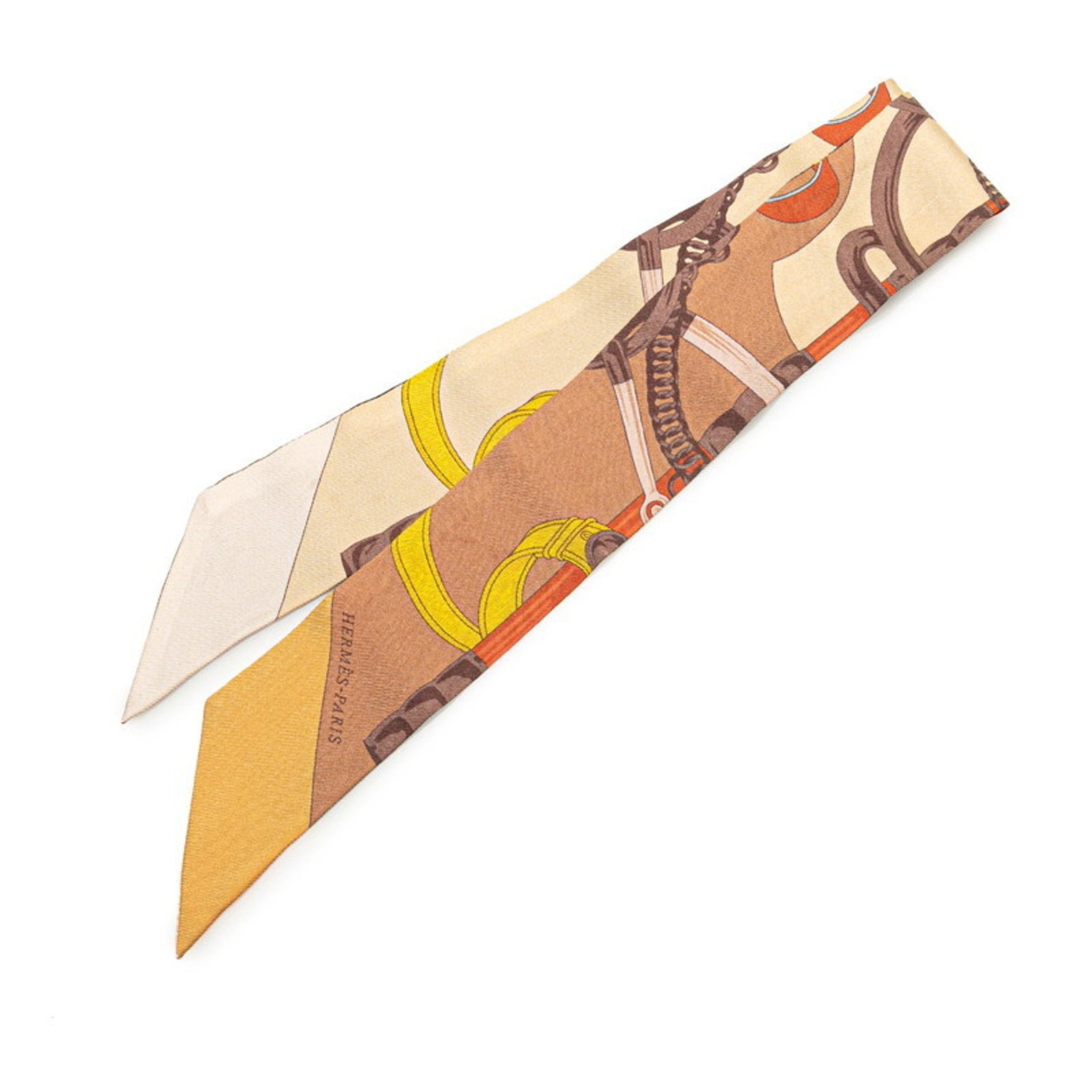 Hermès Twilly Eperon d'or Golden Spur Scarf, Brown, Pink, Multicolor, Silk, HERMES