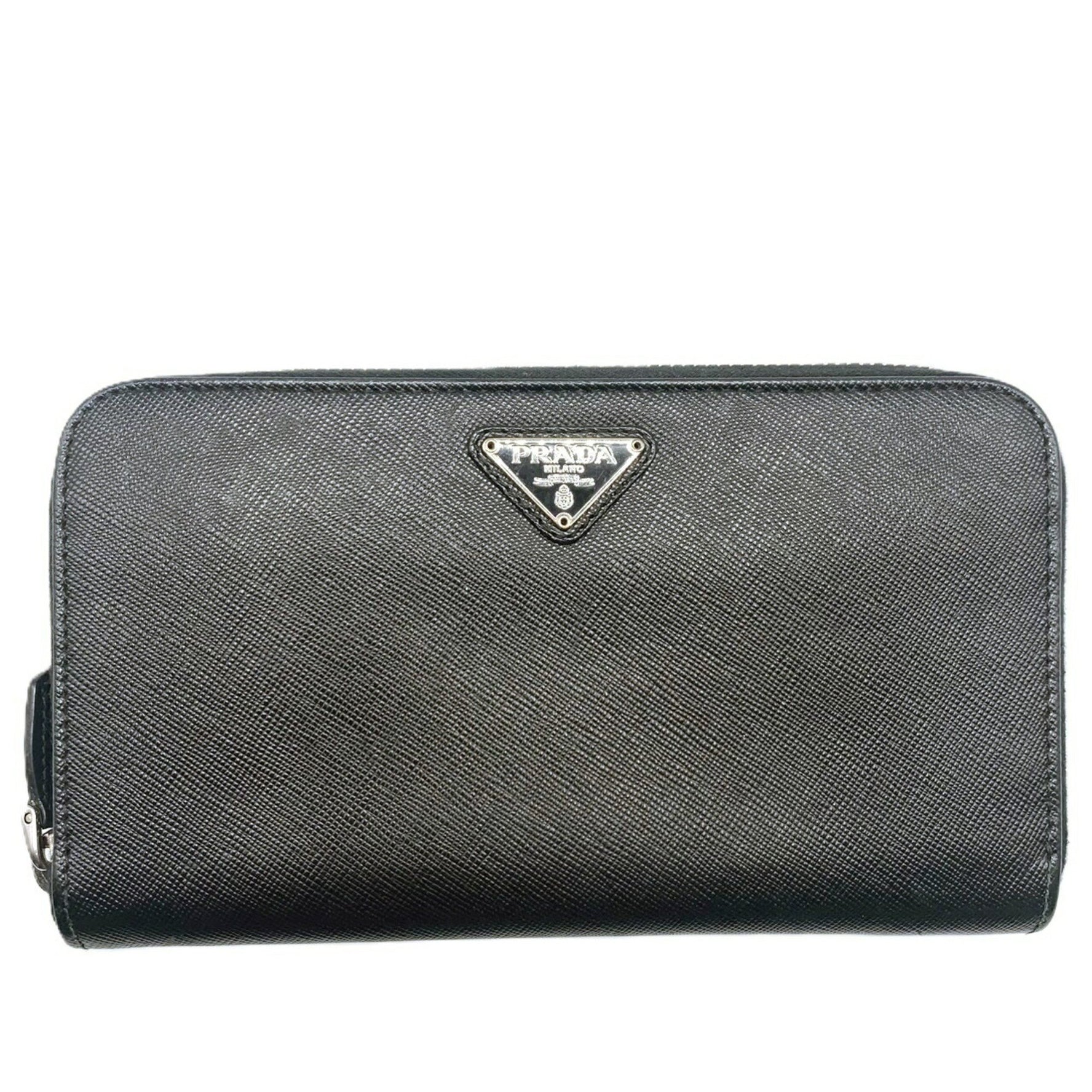 Prada Round Long Wallet Leather Triangle