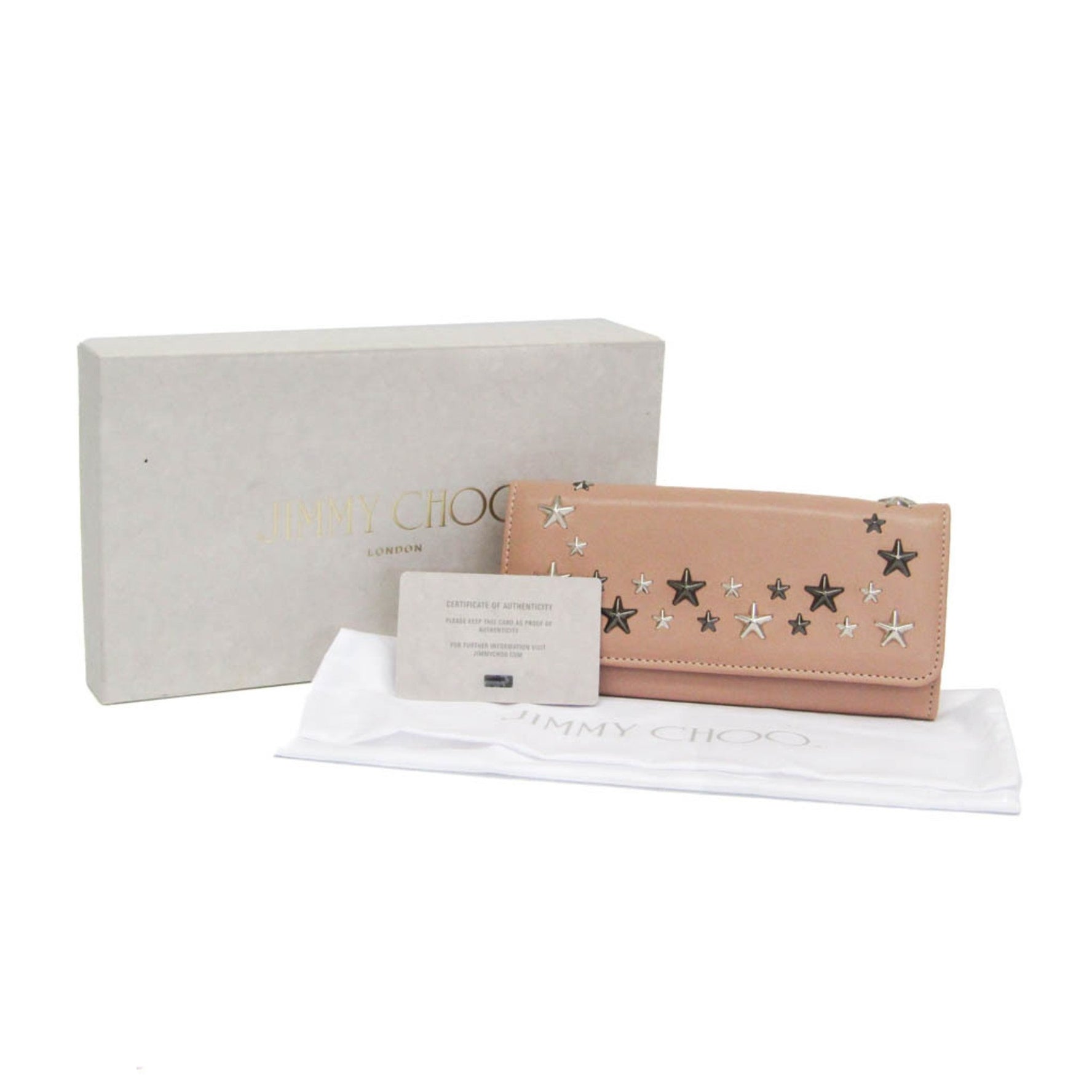 Jimmy Choo NINO Leather Studded Long Wallet (bi-fold) Coral Pink