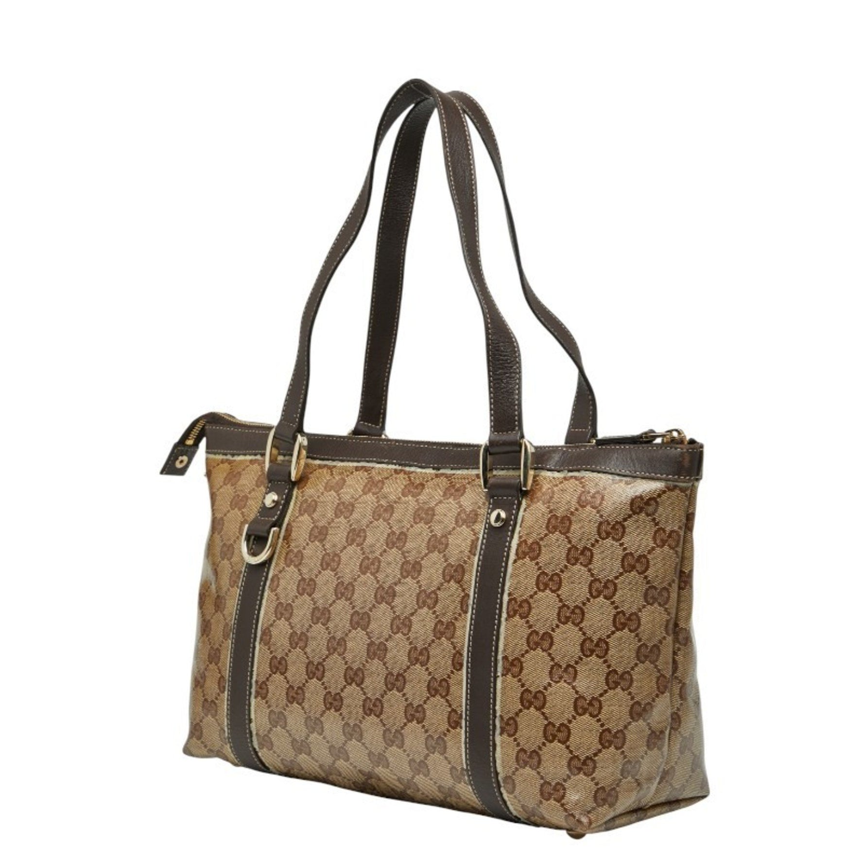 Gucci GG Crystal Abbey Tote Bag Beige Brown PVC Leather