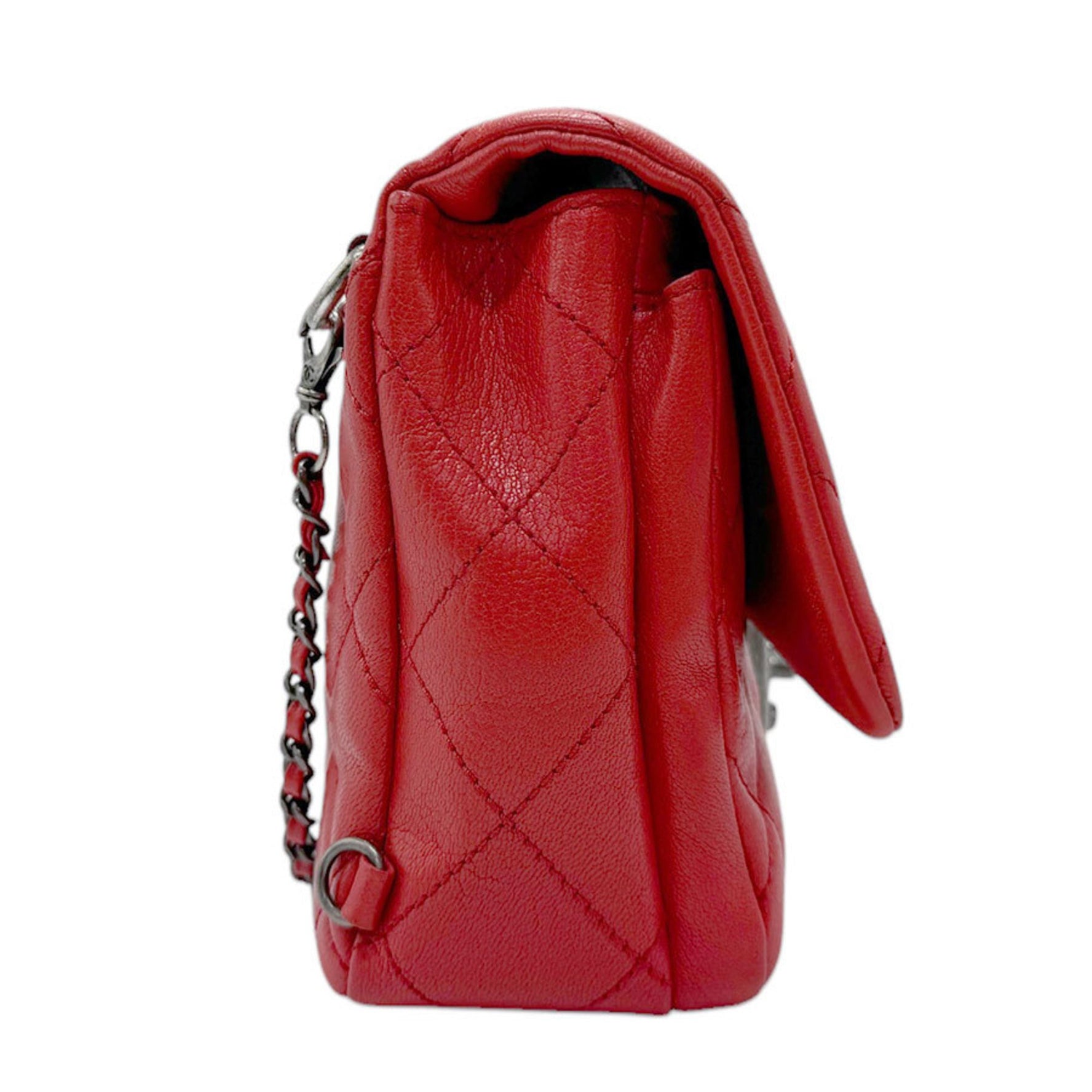 CHANEL Shoulder Bag Leather Red