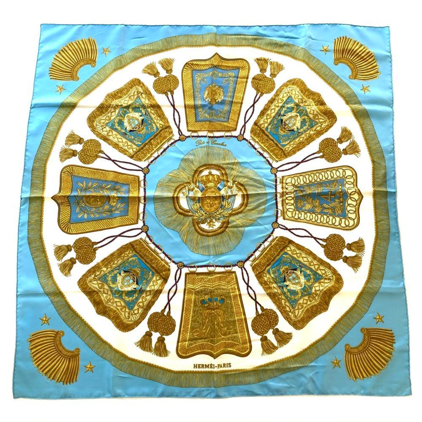 Hermes Carre 90 POSTE ET CAVALERIE Sabre bag Scarf Muffler Light blue