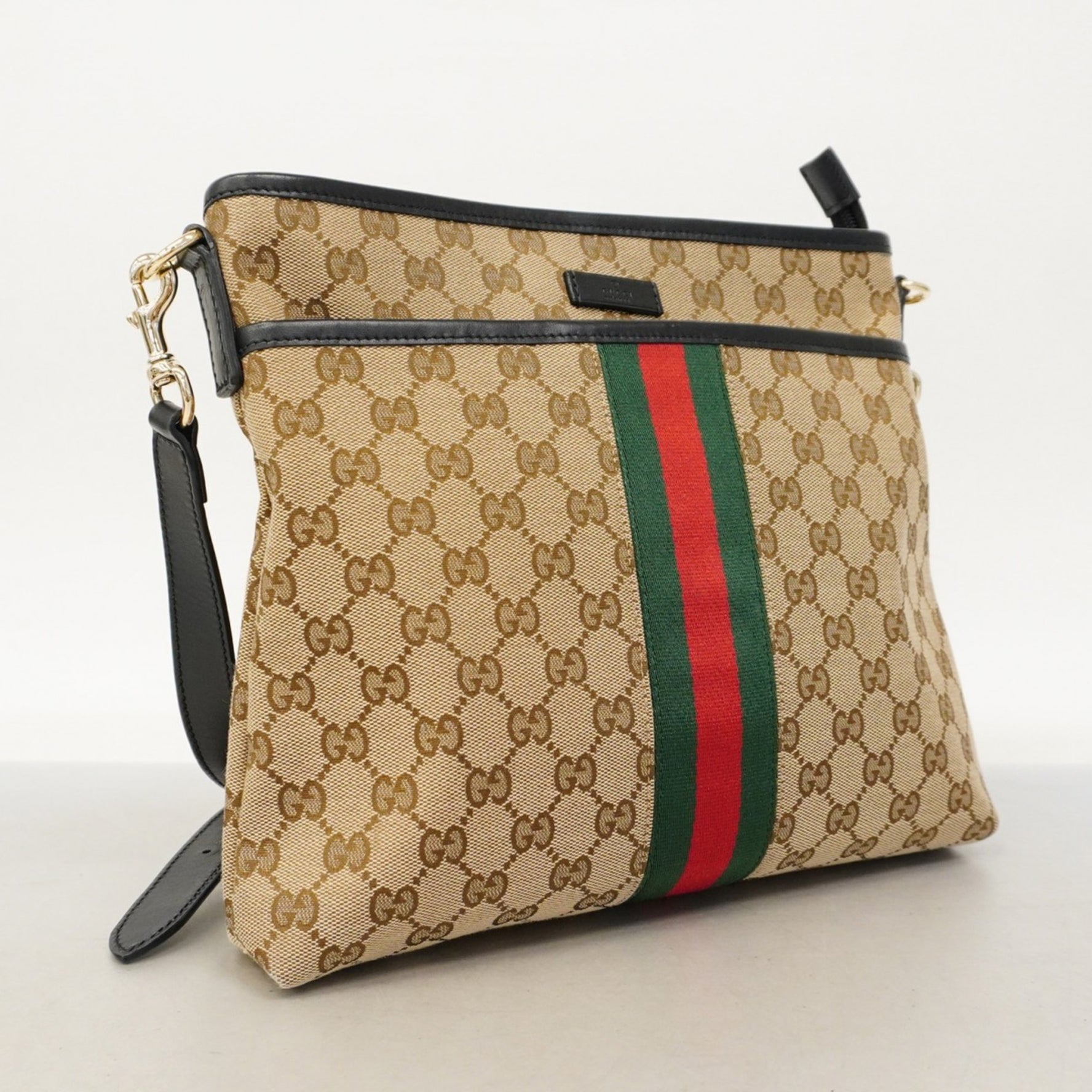Gucci GG Canvas Sherry Line Shoulder Bag Black Brown