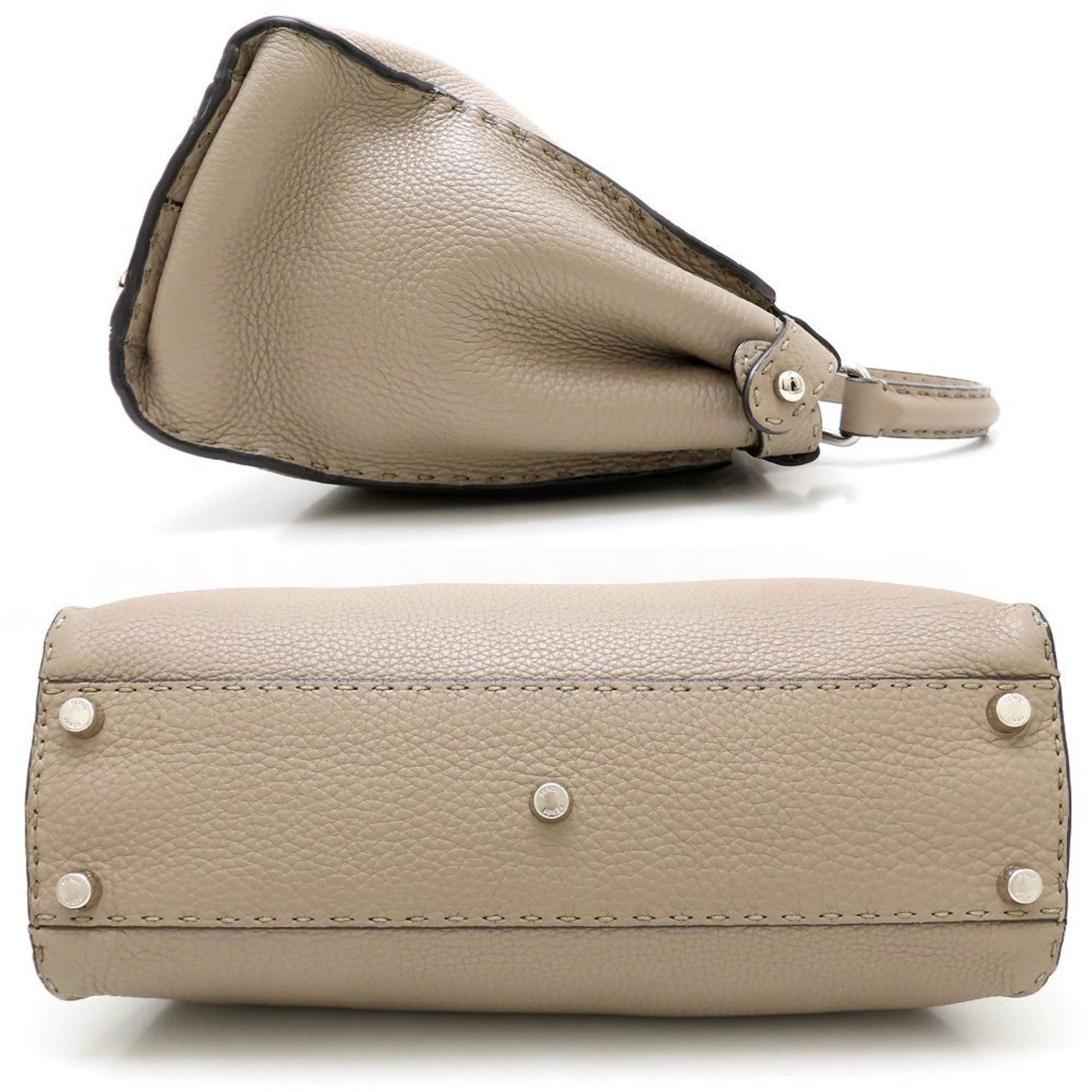 FENDI Peekaboo Handbag Selleria Leather Greige