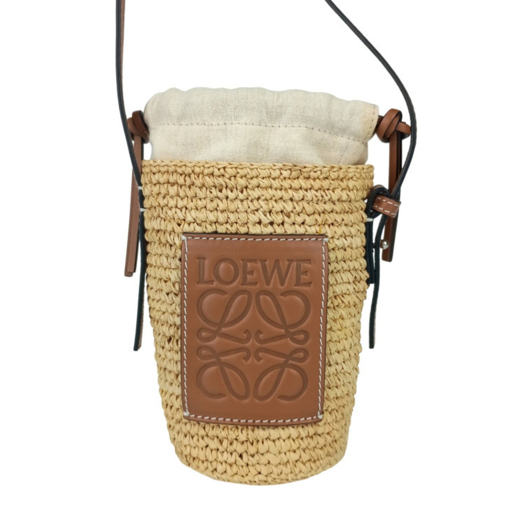 LOEWE CYLINDER POCKET Shoulder Bag 2435 NATURAL+TAN Raffia