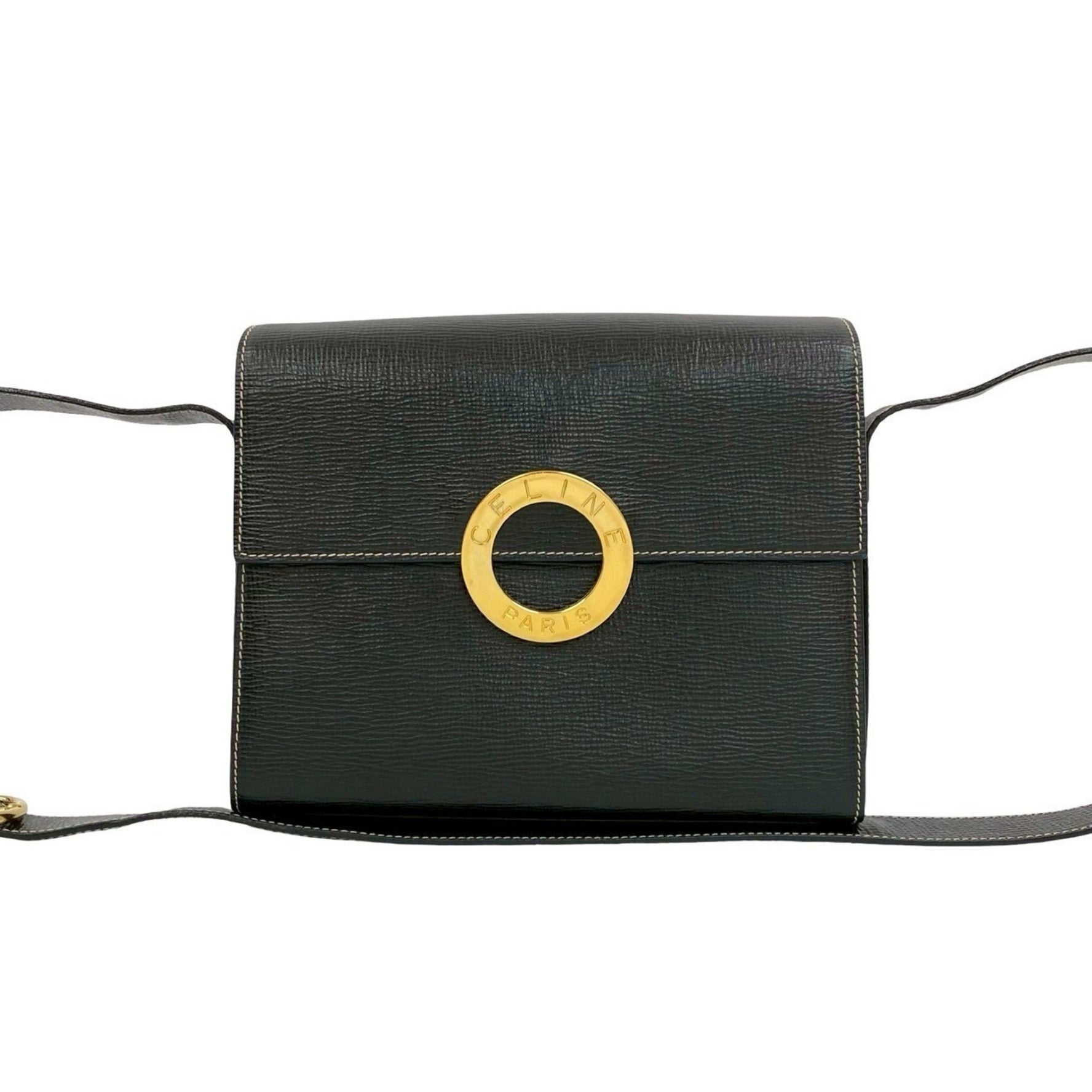 CELINE Circle Logo Hardware Leather Genuine Shoulder Bag Pochette Sacoche