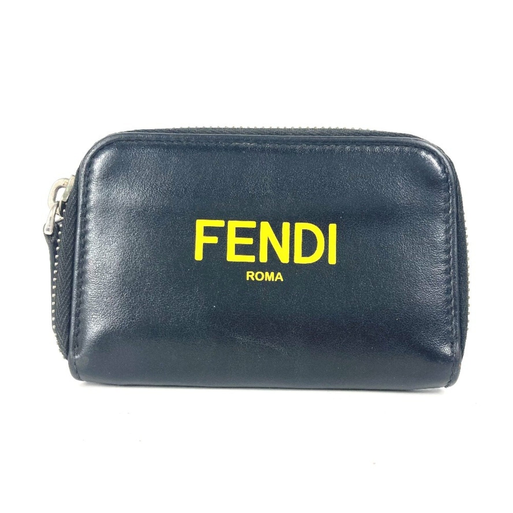 FENDI Round Wallet Coin Purse Bicolor Wallet/Coin Case Leather Men's Black