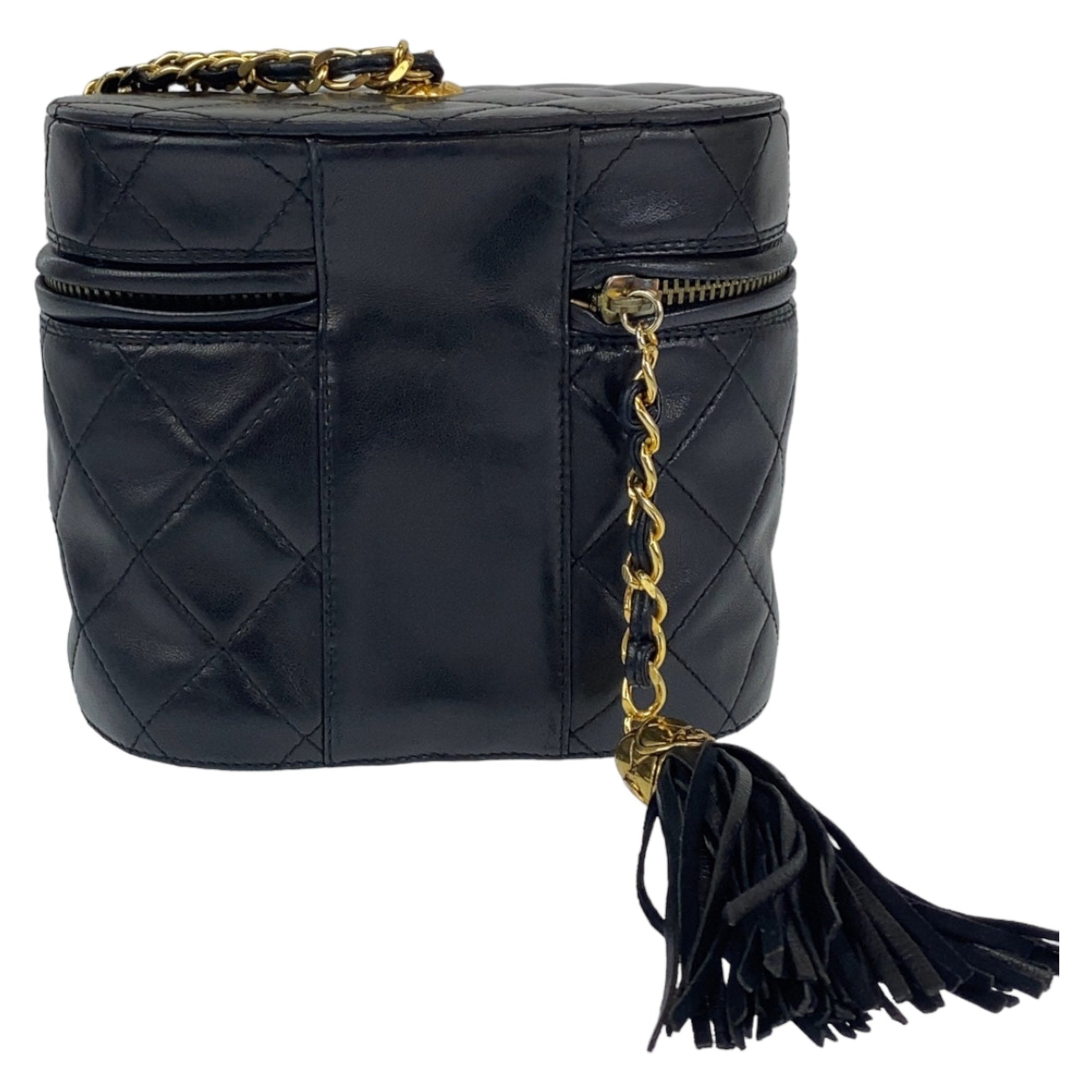 CHANEL Vintage Coco Mark Fringe Gold Hardware Lambskin Shoulder Bag Vanity
