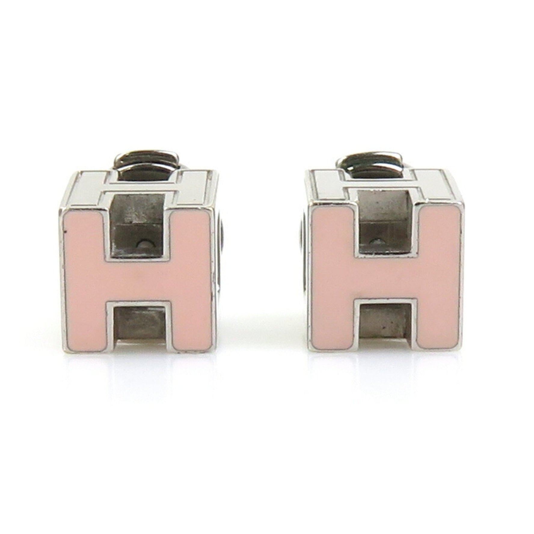 Hermes Hermès H-Cube Metal Earrings, Silver and Pink