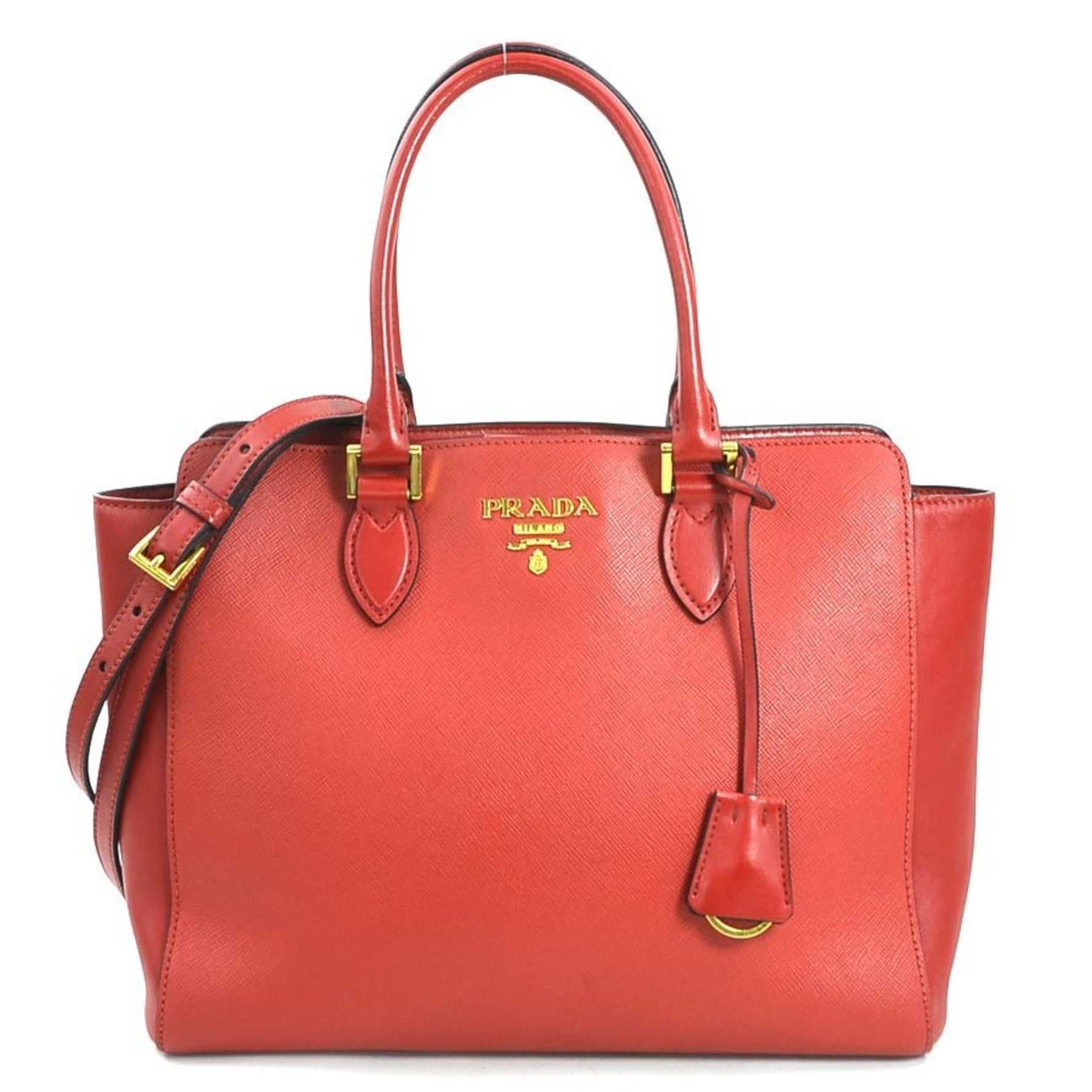 PRADA handbag shoulder bag leather red gold ladies