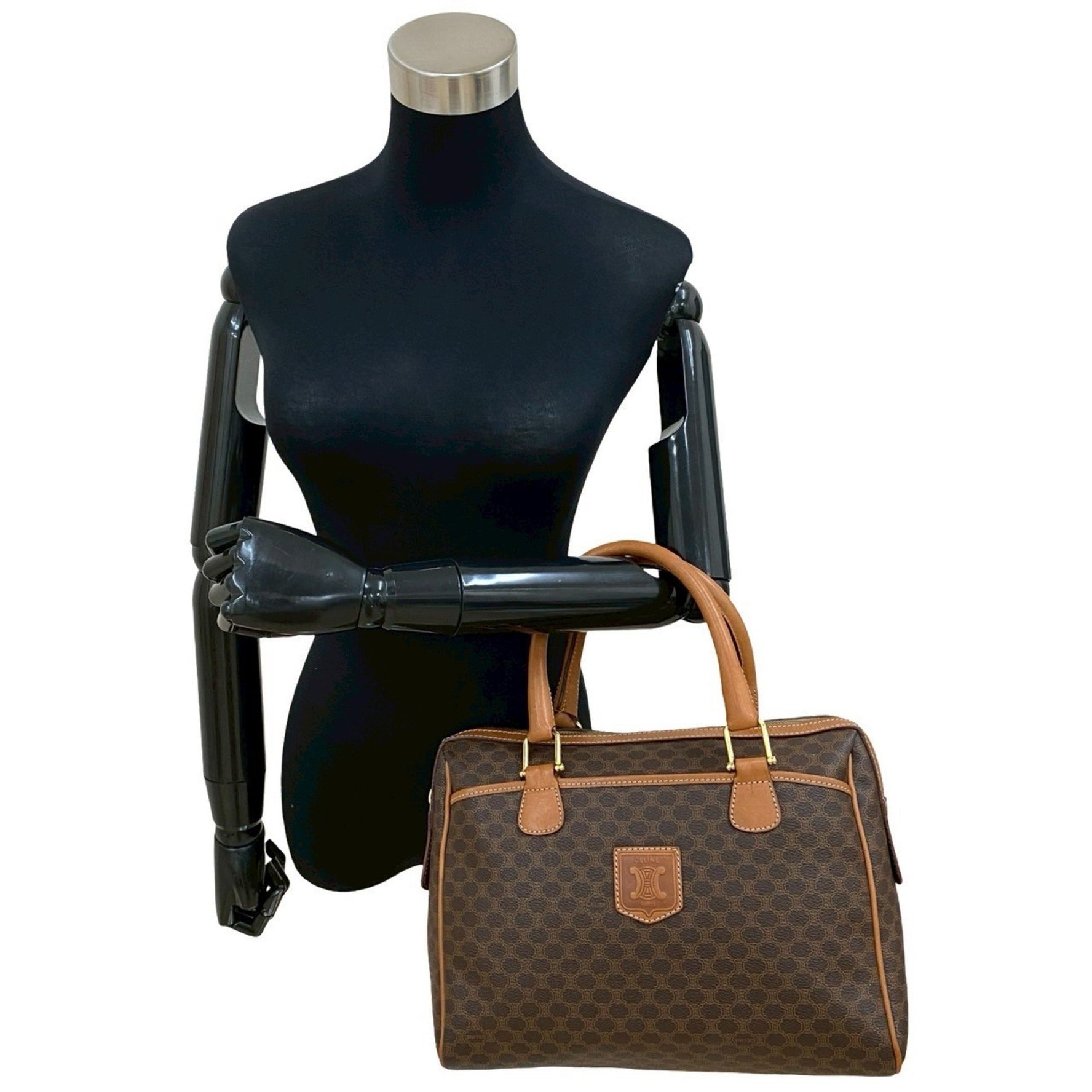 CELINE Macadam Blason with Triomphe Logo and Genuine Leather Handbag/Boston Bag, 551-2