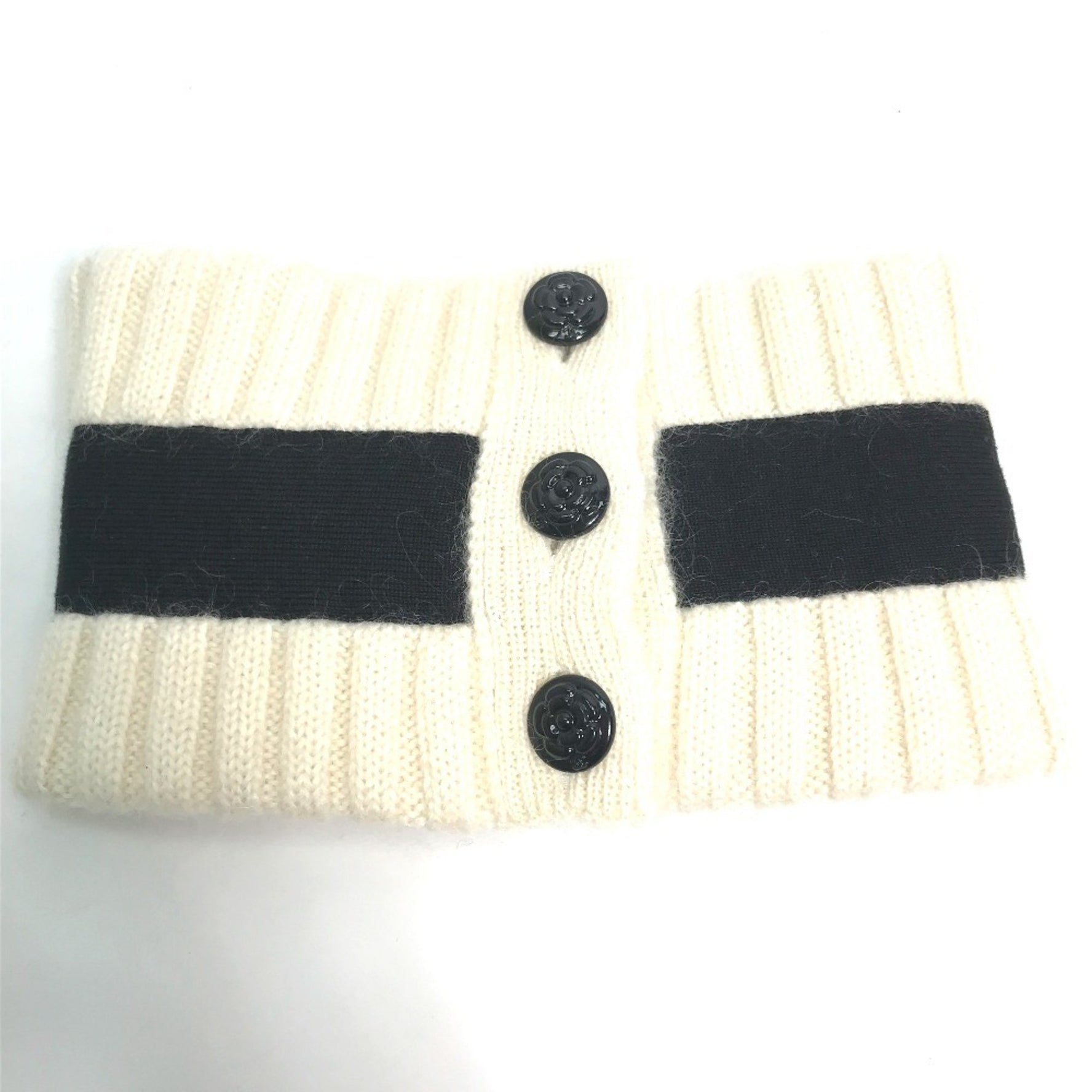 CHANEL Ribbon Neck Warmer Camellia Snood Scarf Cashmere Mohair White