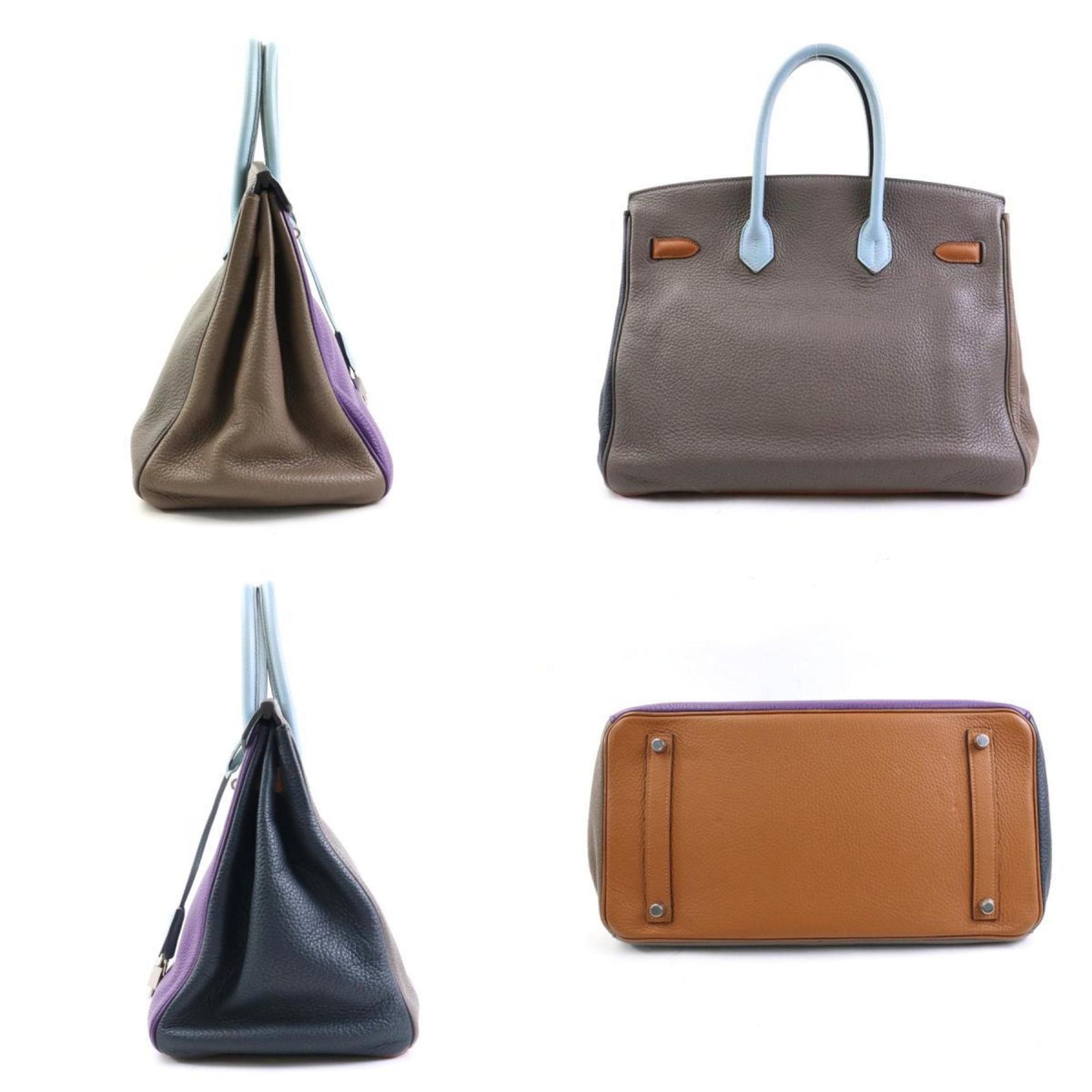 Hermes Handbag Birkin 35 Harlequin Taurillon Clemence Ultra Violet x Etain Blue Lantern Gold Etoupe Obscure Men's