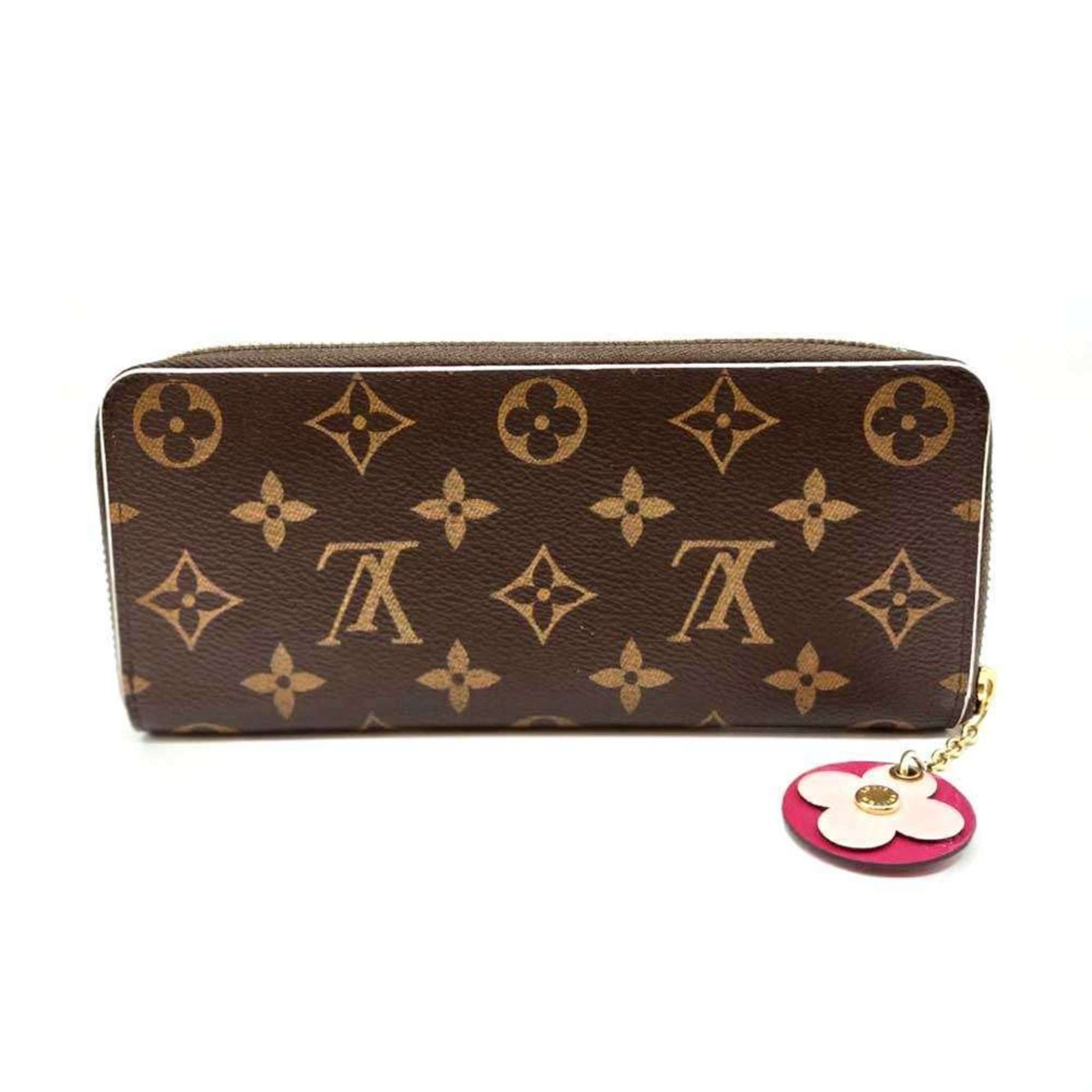 Louis Vuitton Portefeuille Clemence Flower Charm x Pink Long Wallet Round Monogram LOUISVUITTON