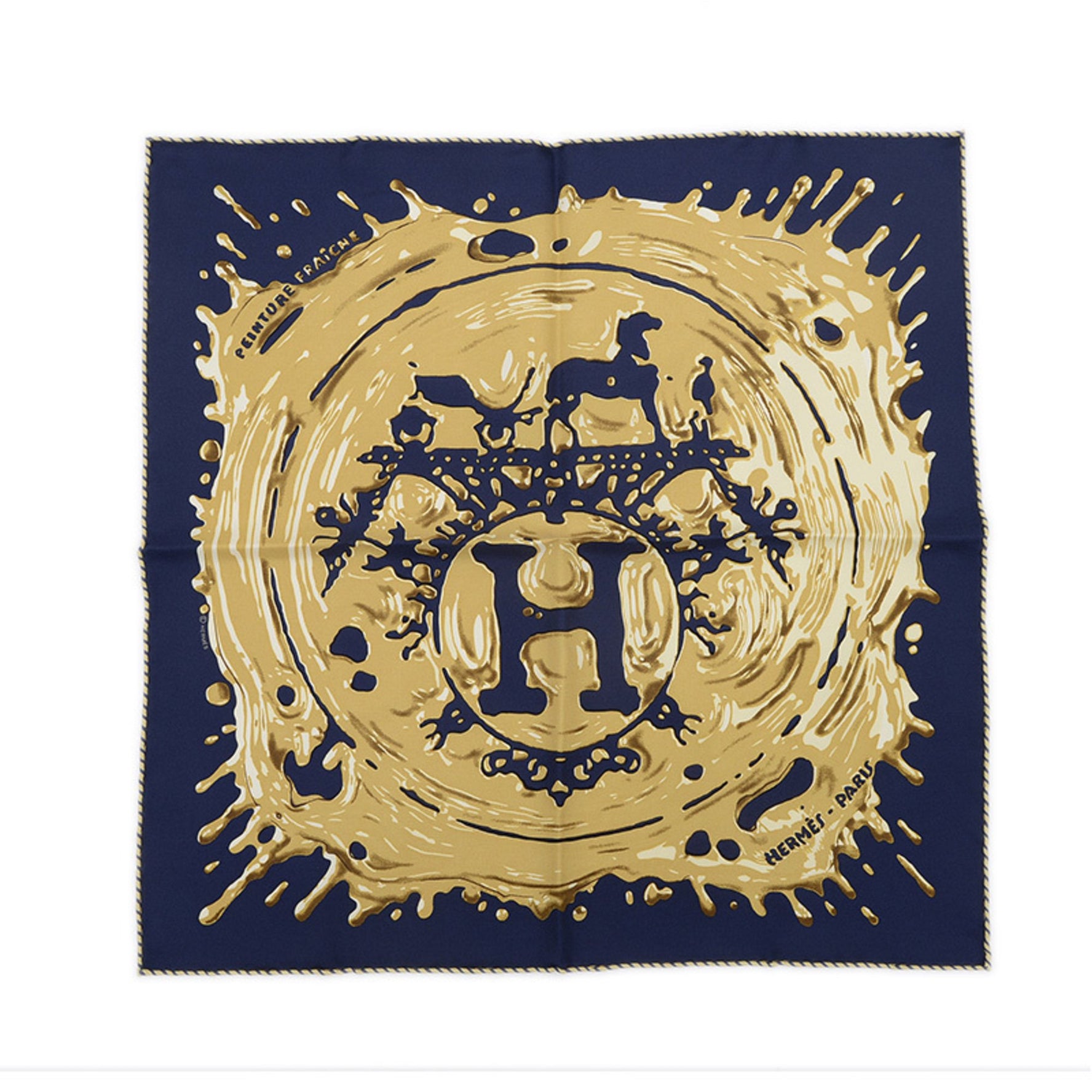 Hermes Hermès Carré 45 Gavroche Scarf, Freshly Painted, Blue Noir Bronze, 100% Silk