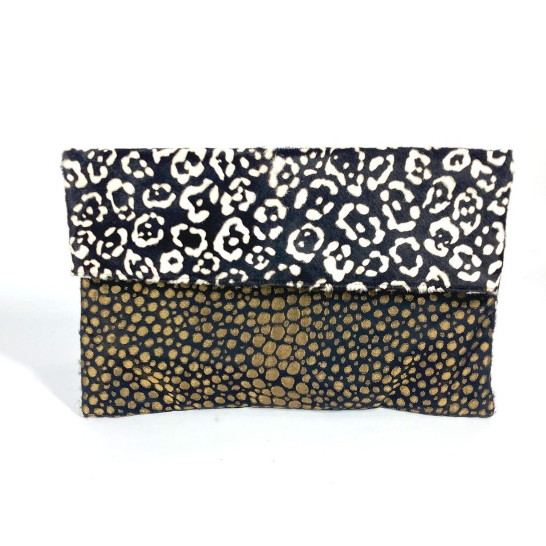 FENDI Leopard Pouch Flap Bag Bi-fold Clutch Pony Canvas Men's Black