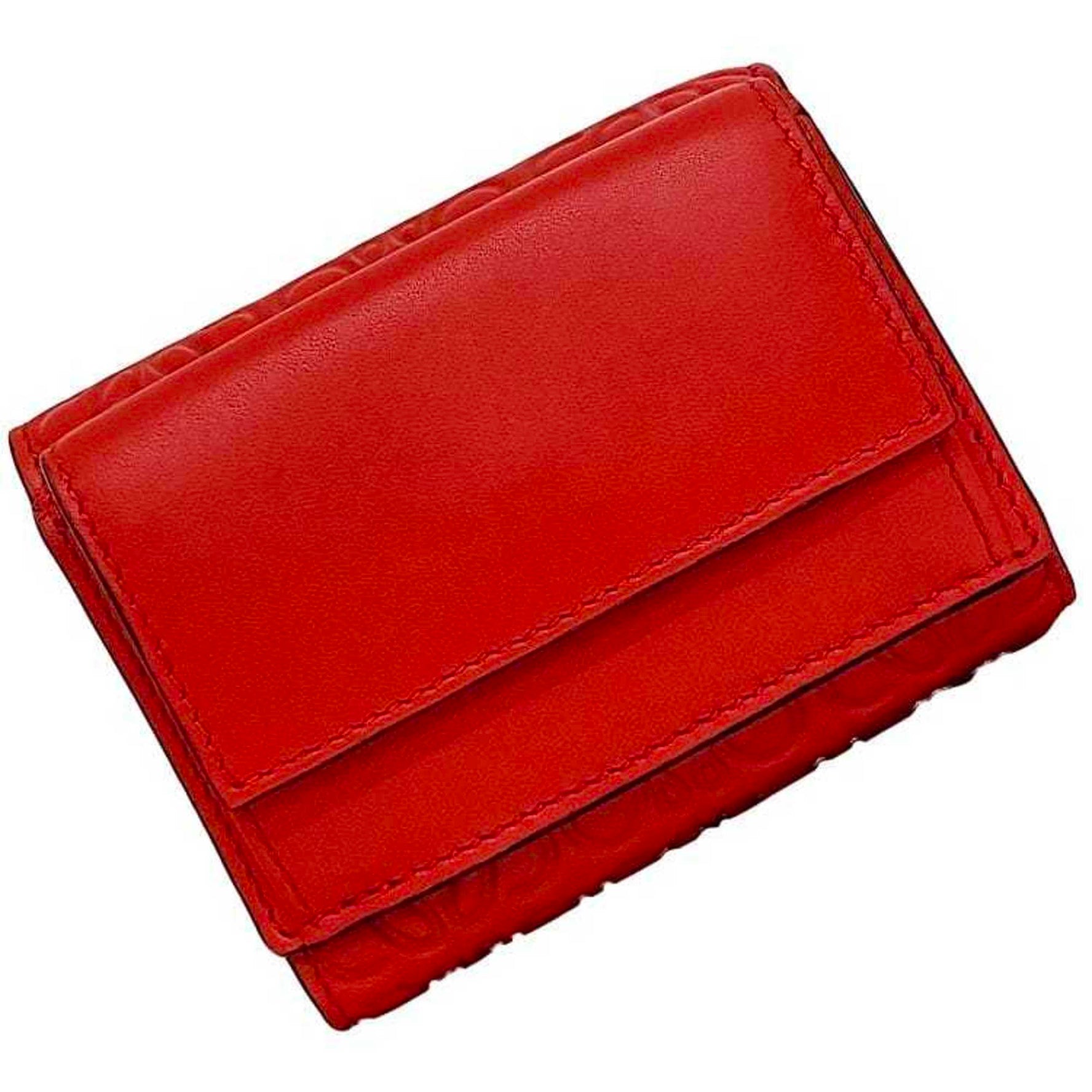 LOEWE Tri-fold Wallet Red Anagram Leather Compact Vivid