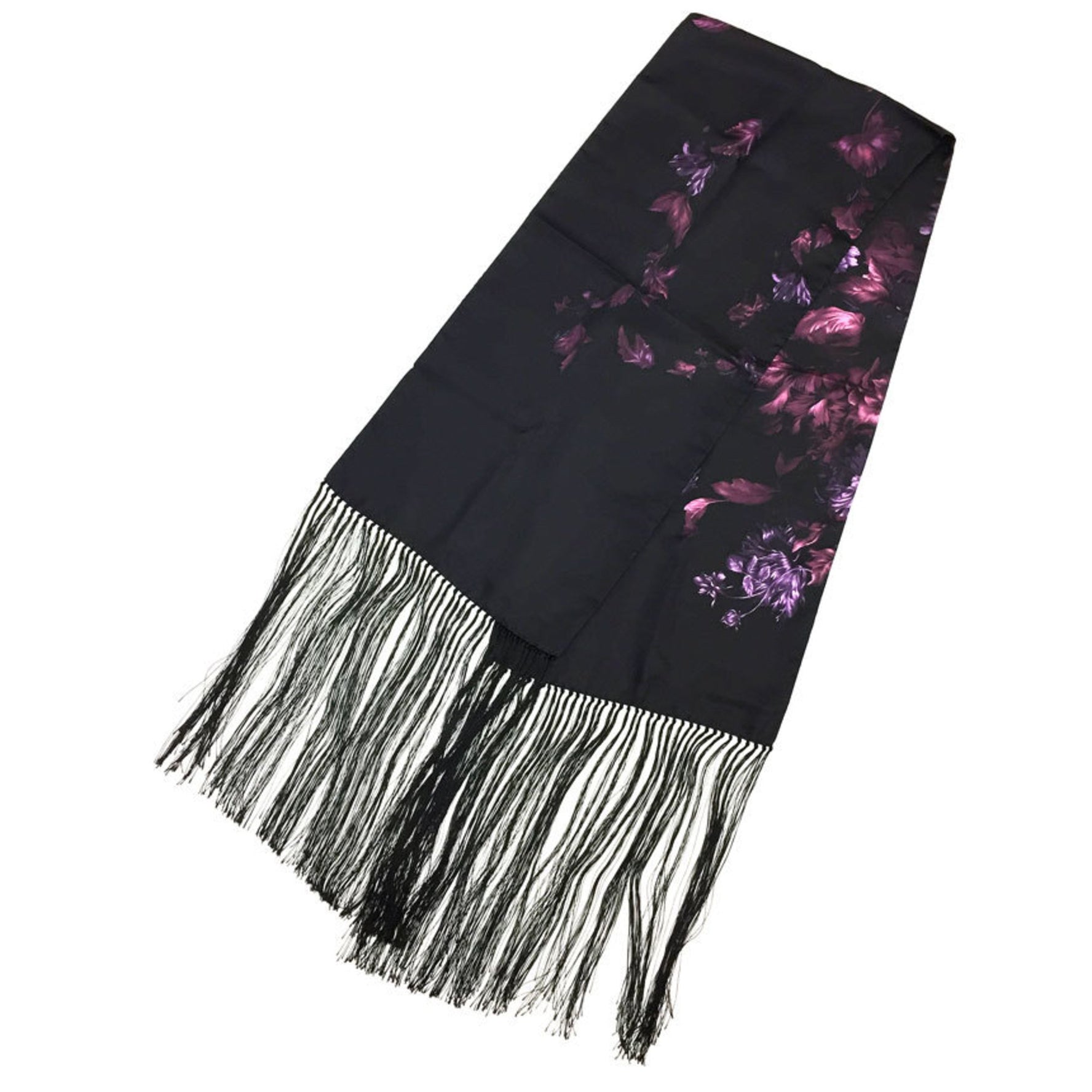 GUCCI Silk Stole Black x Purple Flower Scarf Muffler