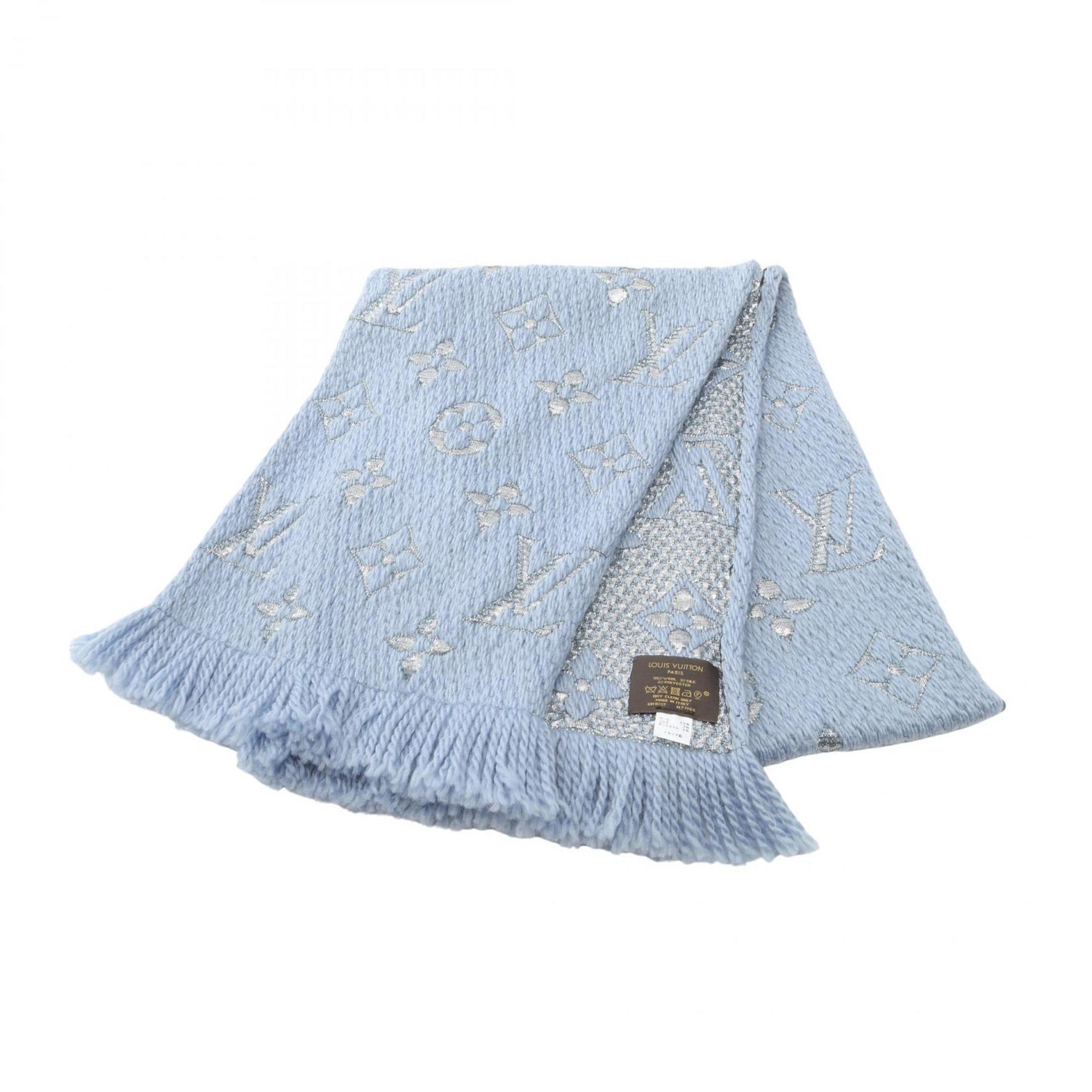 Louis Vuitton Echarpe Logomania Shine Scarf, Wool and Silk, Blue/Silver