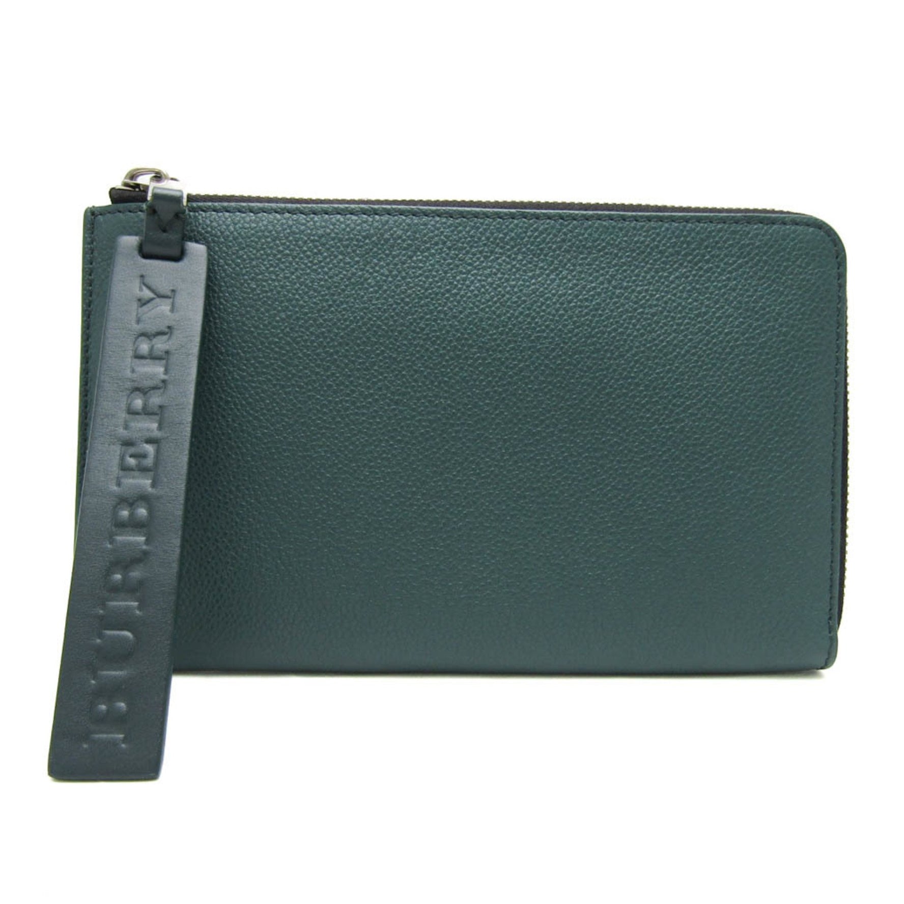 Burberry L-shaped Zipper Mini Leather Clutch Bag Dark Green