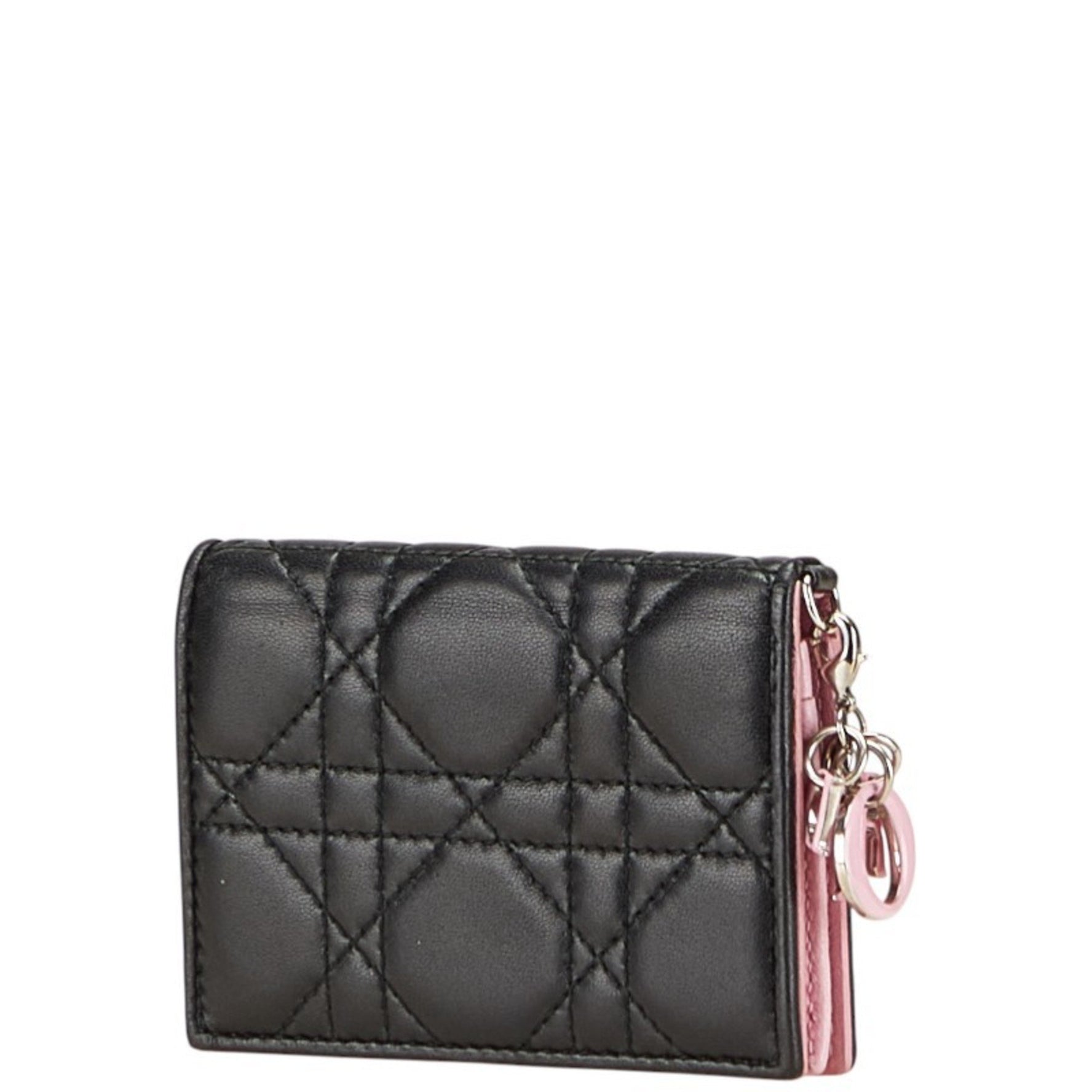 Christian Dior Dior Cannage Lady Business Card Case in Black and Pink Leather
