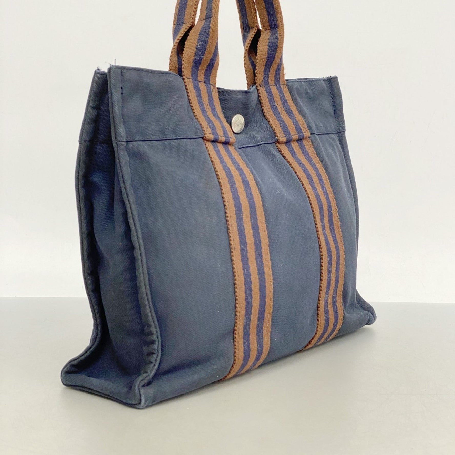 Hermes Hermès Tote Bag, Fouleaux PM, Canvas, Navy/Brown