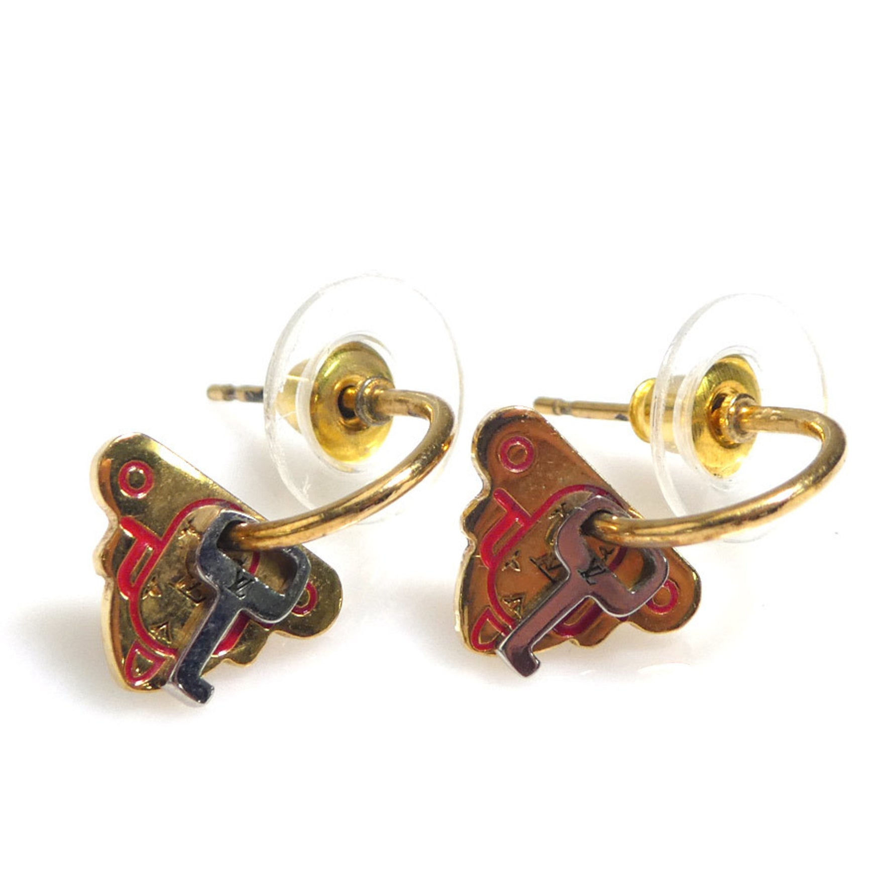 Louis Vuitton Earrings Metal Gold x Red Unisex