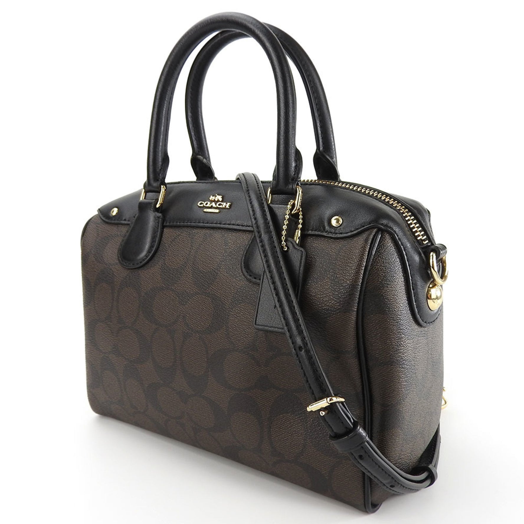 Coach Handbag Bennett Satchel Signature Leather Brown Black Shoulder