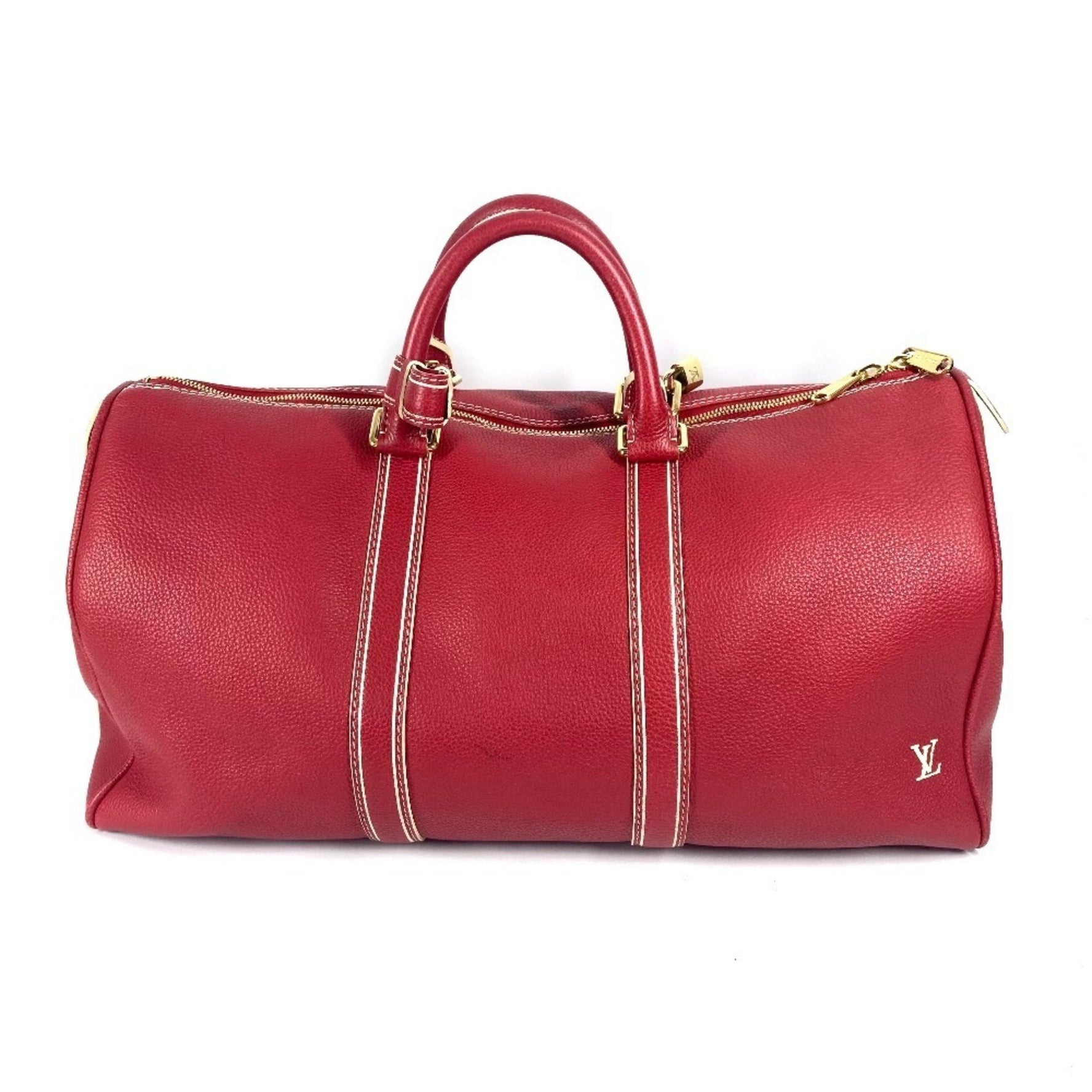 Louis Vuitton Tobaco Keepall 50 Travel Bag Boston Leather Men's Red