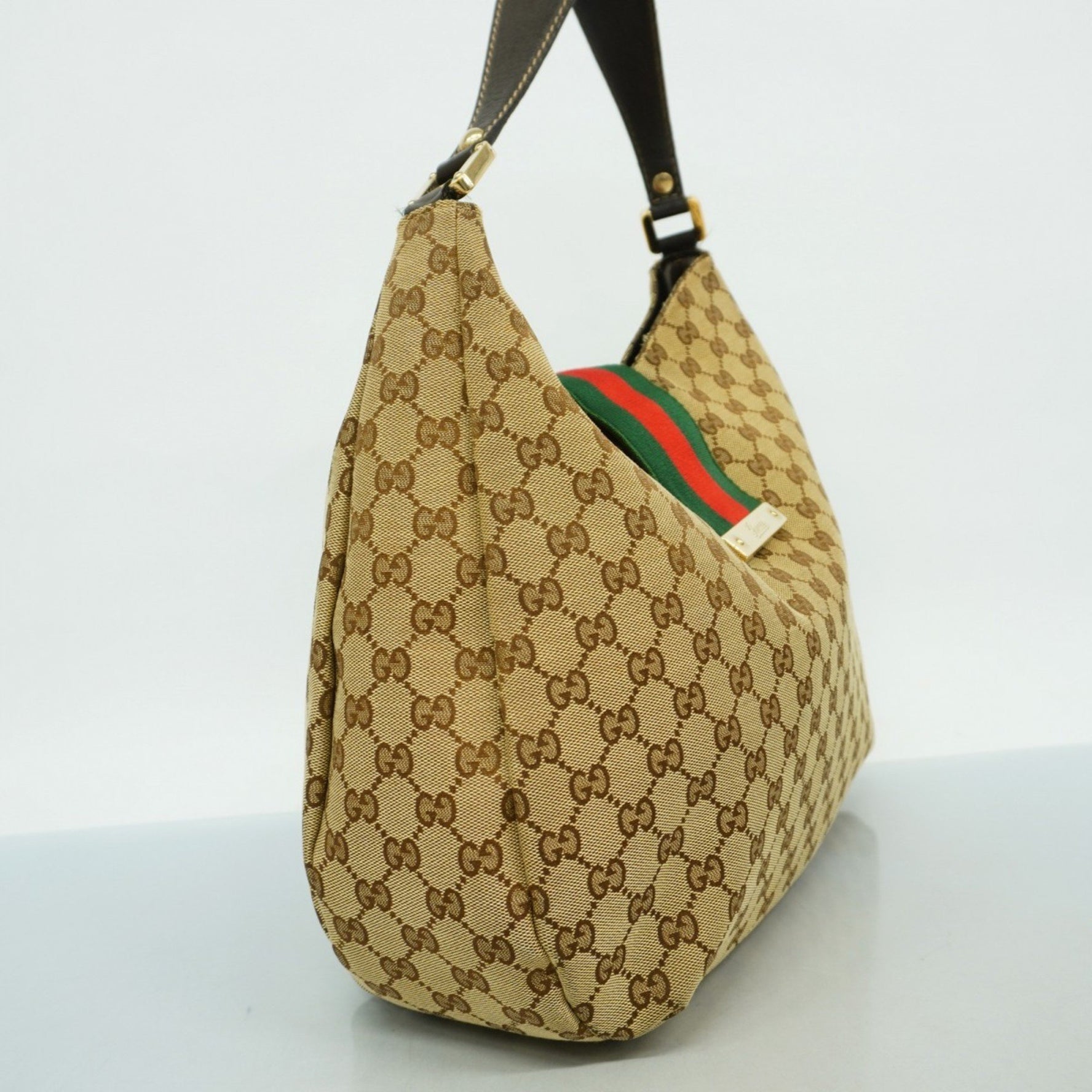Gucci GG Canvas Sherry Line Shoulder Bag Beige Brown