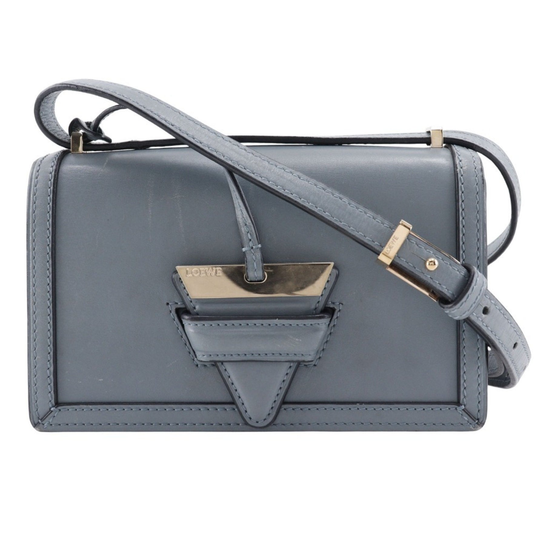 LOEWE Barcelona Shoulder Bag Small Calf Stone Blue Light Flap