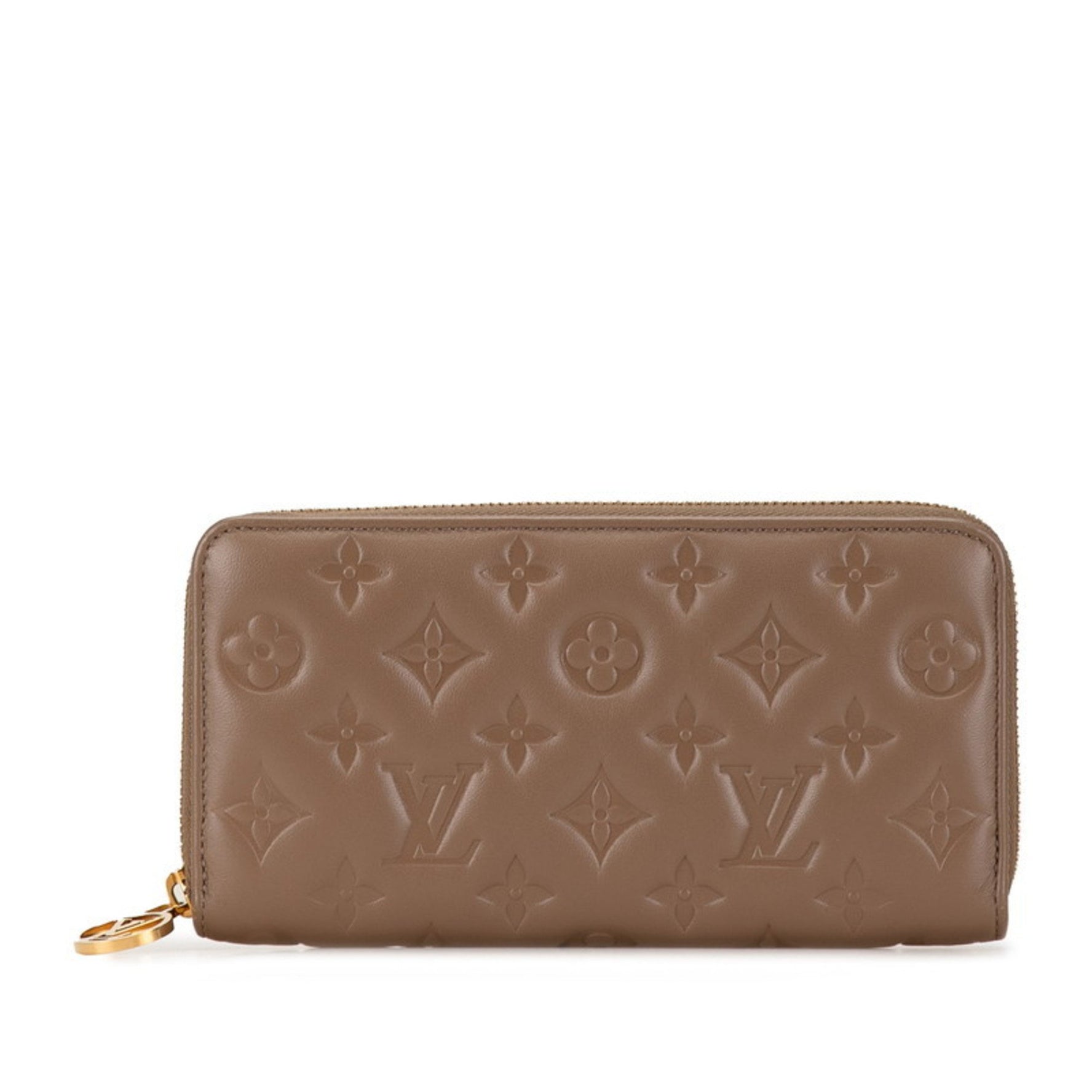 Louis Vuitton Monogram Embossed Zippy Wallet Long Taupe Beige Lambskin