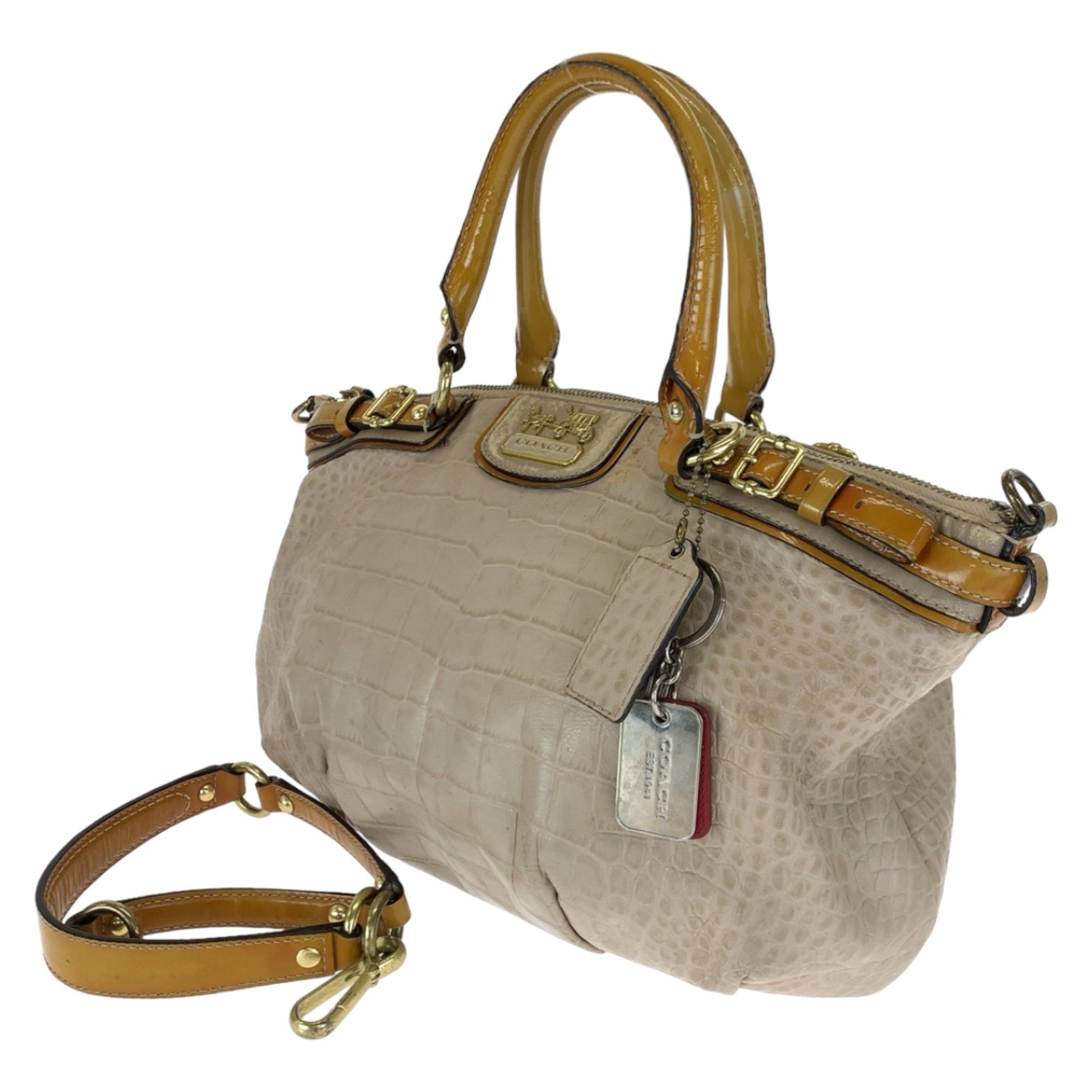 COACH Madison embossed crossbody beige mustard leather tote bag shoulder handbag