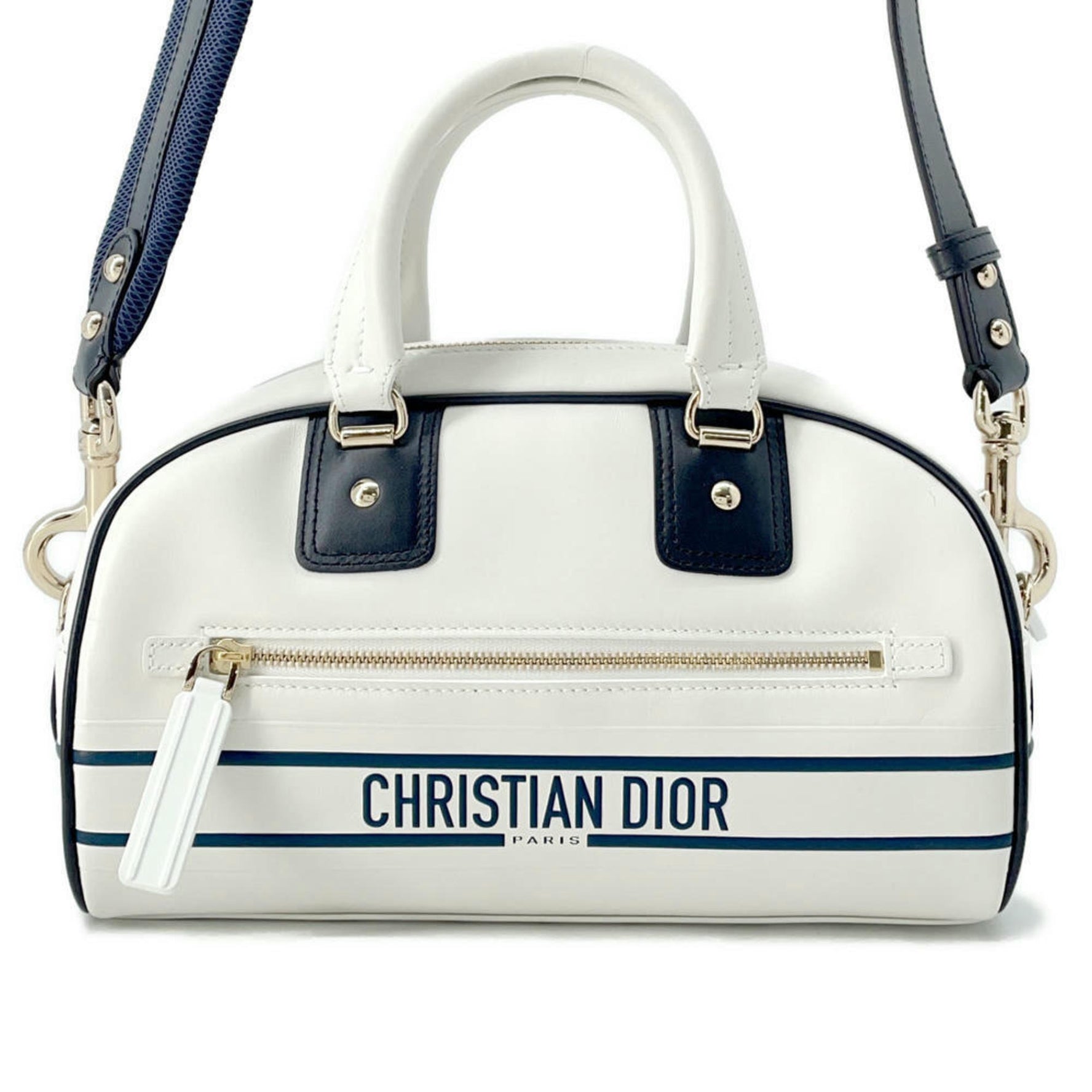 Christian Dior Dior Handbag Vibe Small Bowling Bag Leather Christian Shoulder White Sale Item