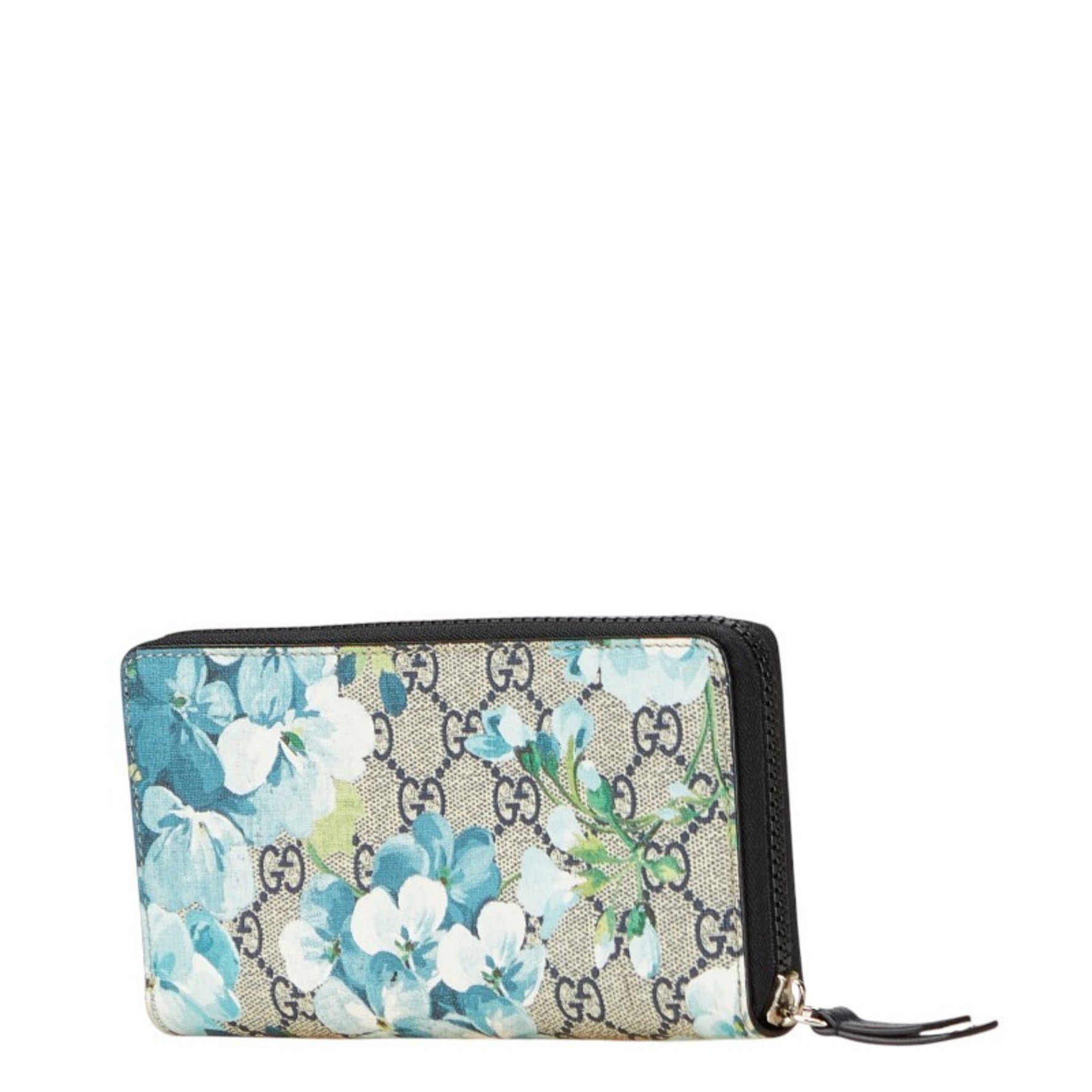 Gucci GG Bloom Supreme Round Zip Long Wallet Beige Blue