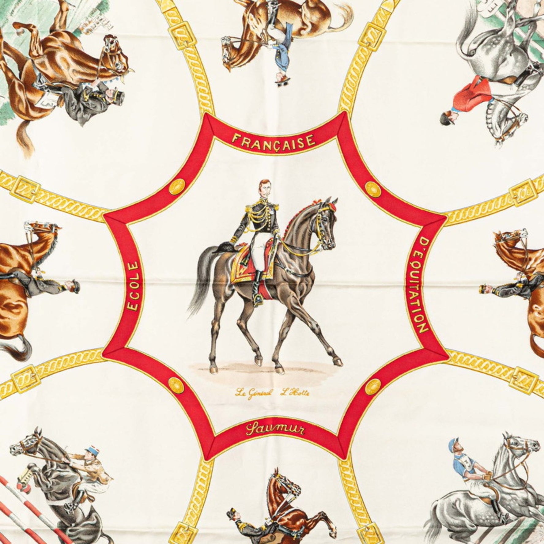 Hermes Hermès Carré 90 ECOLE FRANCAISE D'EQUITATION French National Riding School Scarf, Navy, White, Multicolor, Silk