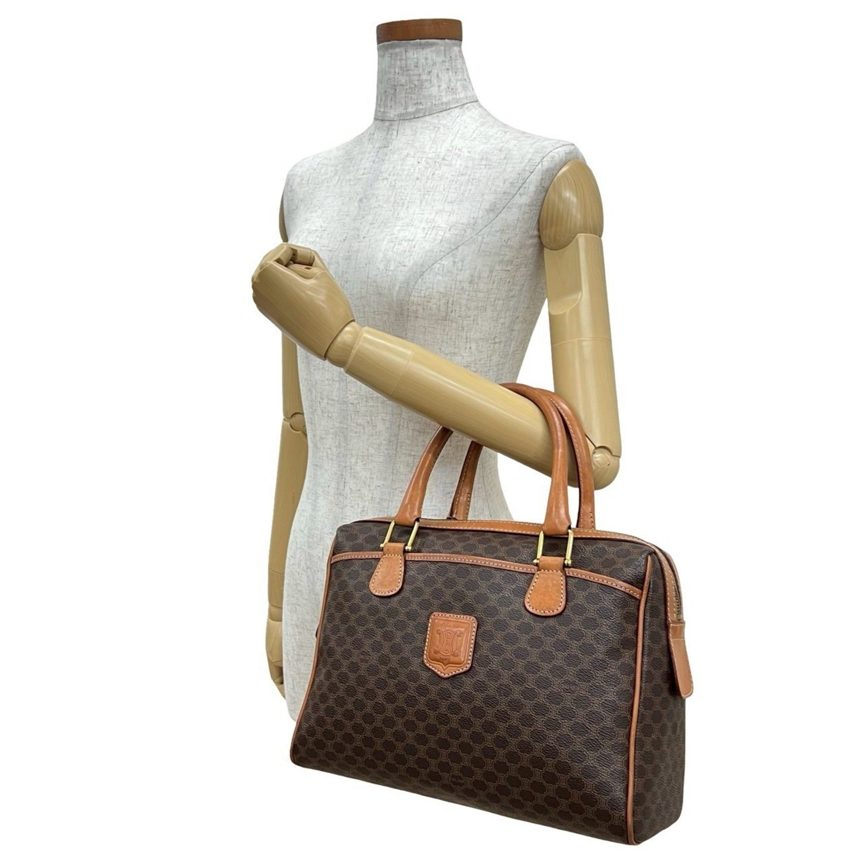 CELINE Vintage Macadam Blason Triomphe Leather Handbag/Mini Boston Bag, 274-9