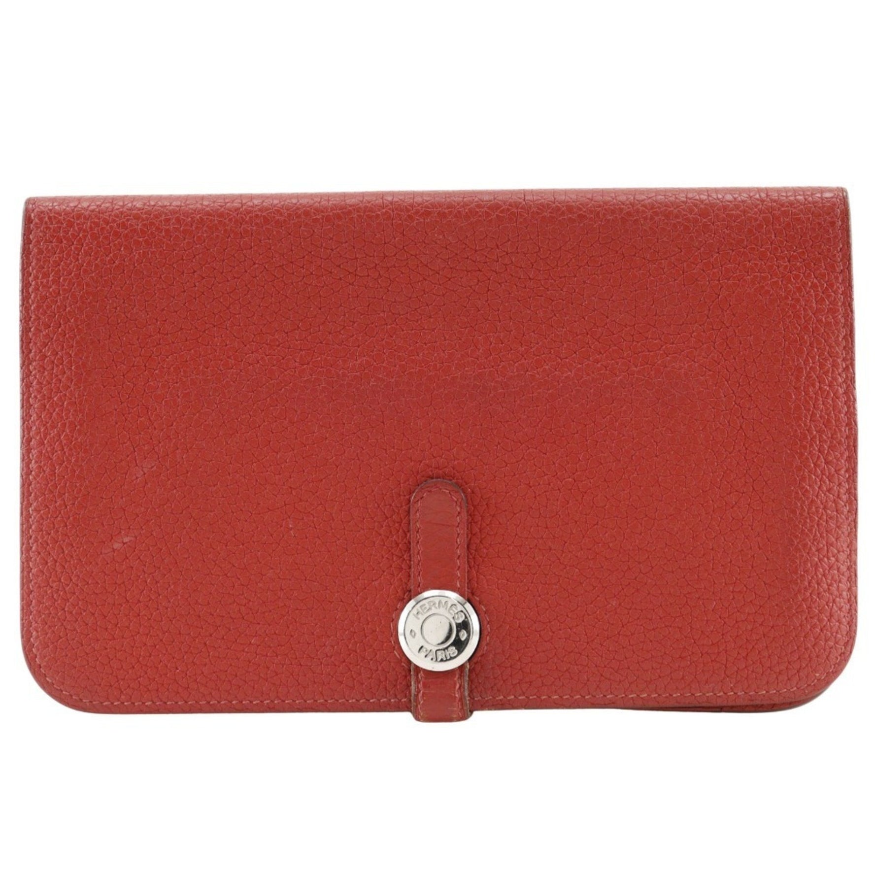 Hermes Dogon GM Long Wallet Taurillon Clemence 2014 Red □R Belt Clasp Ladies