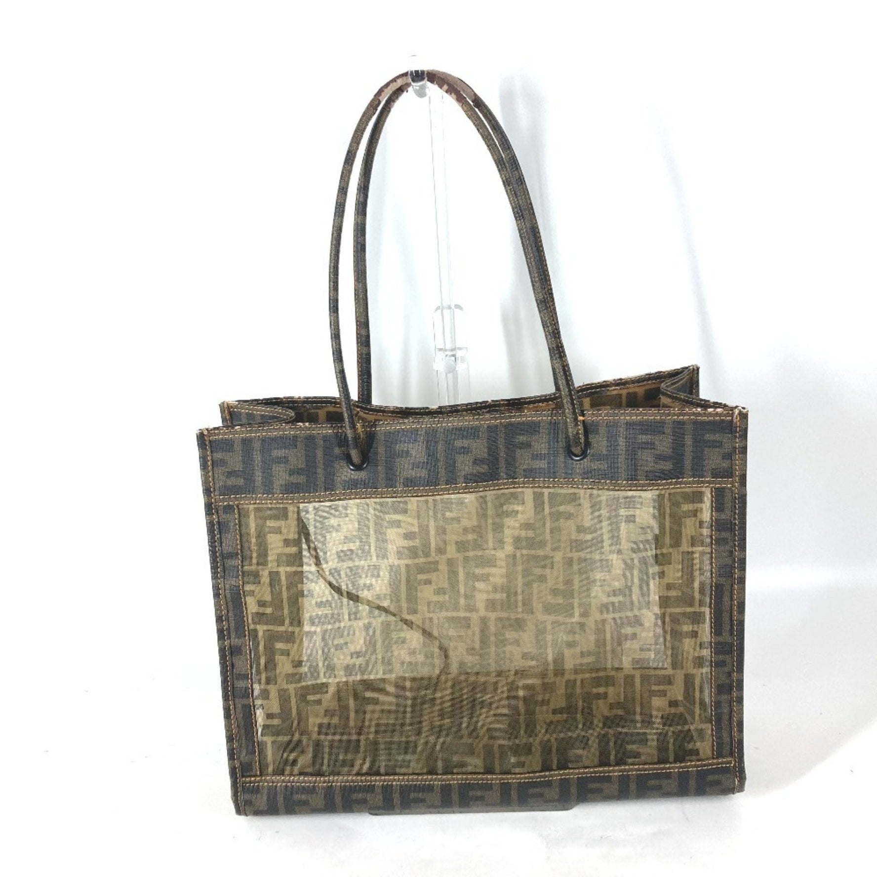 FENDI Mesh Bag Beach Zucca Tote Shoulder Coated Leather