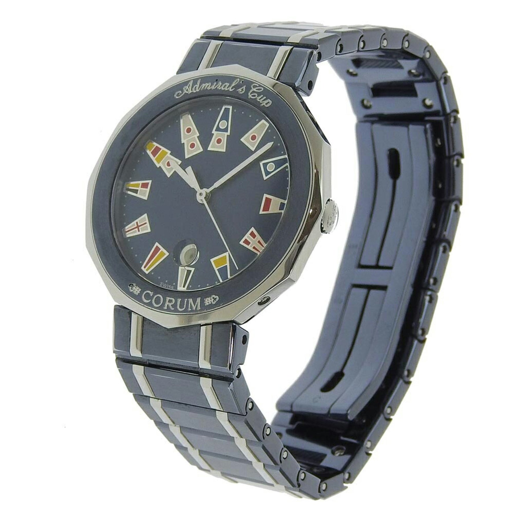CORUM Admirals Cup Watch 99.710.30 Gun Blue Quartz Analog Display Navy Dial Ladies