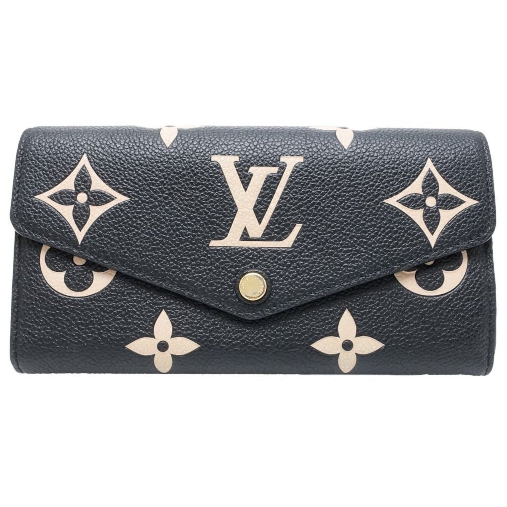Louis Vuitton Long Wallet Portefeuille Sarah Monogram Bicolor Empreinte Black Beige