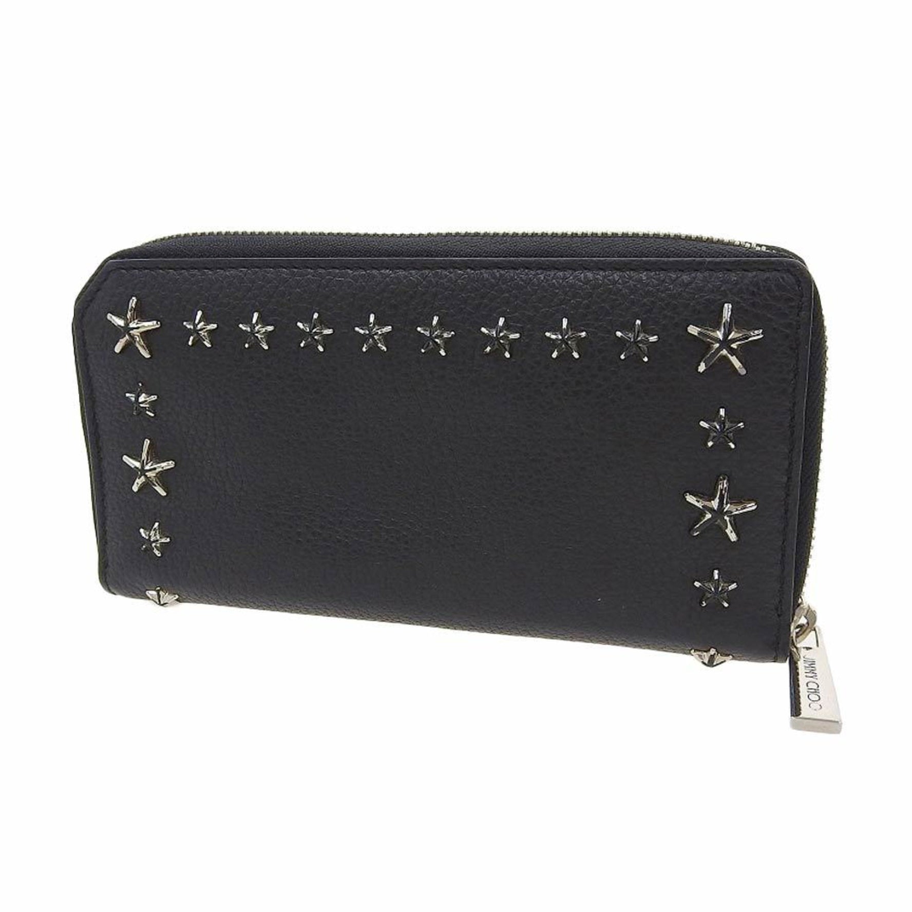 Jimmy Choo Round Zipper Long Wallet Pippa Star Studs Leather