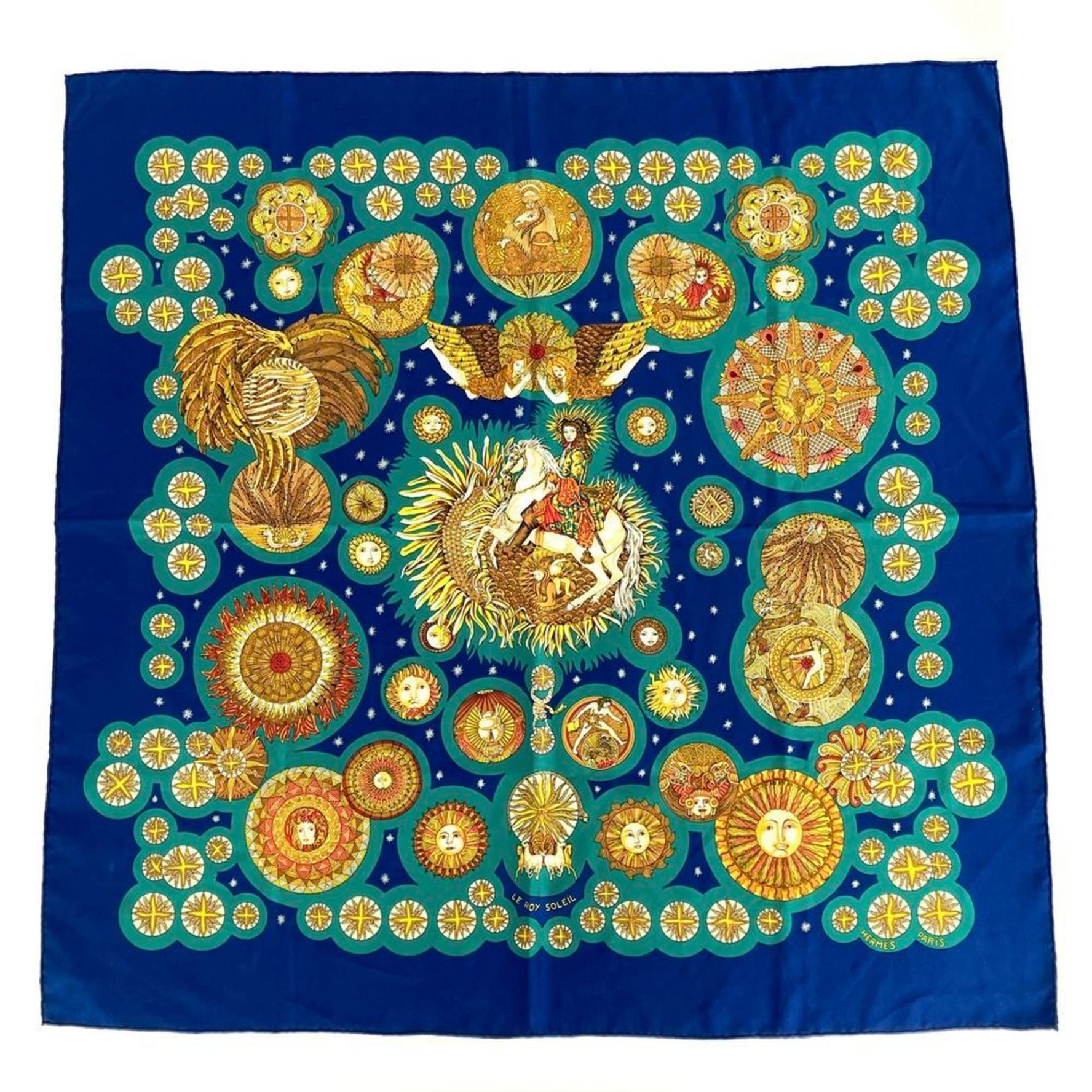 Hermes Carre 90 Sun King LE ROY SOLEIL Scarf Muffler Silk