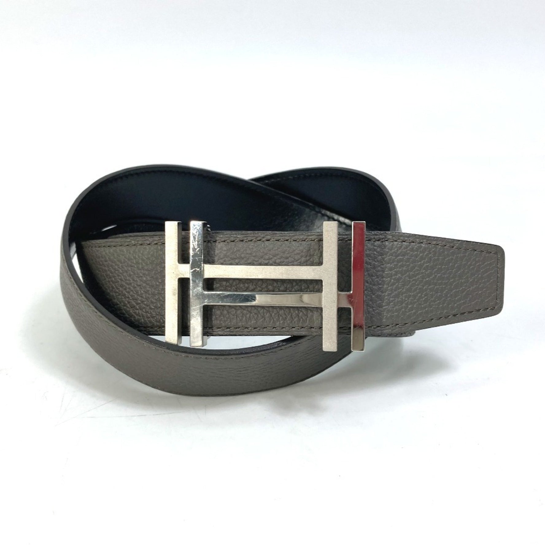 HERMES H Belt, Ash Au Carré Togo, Blanc/Noir