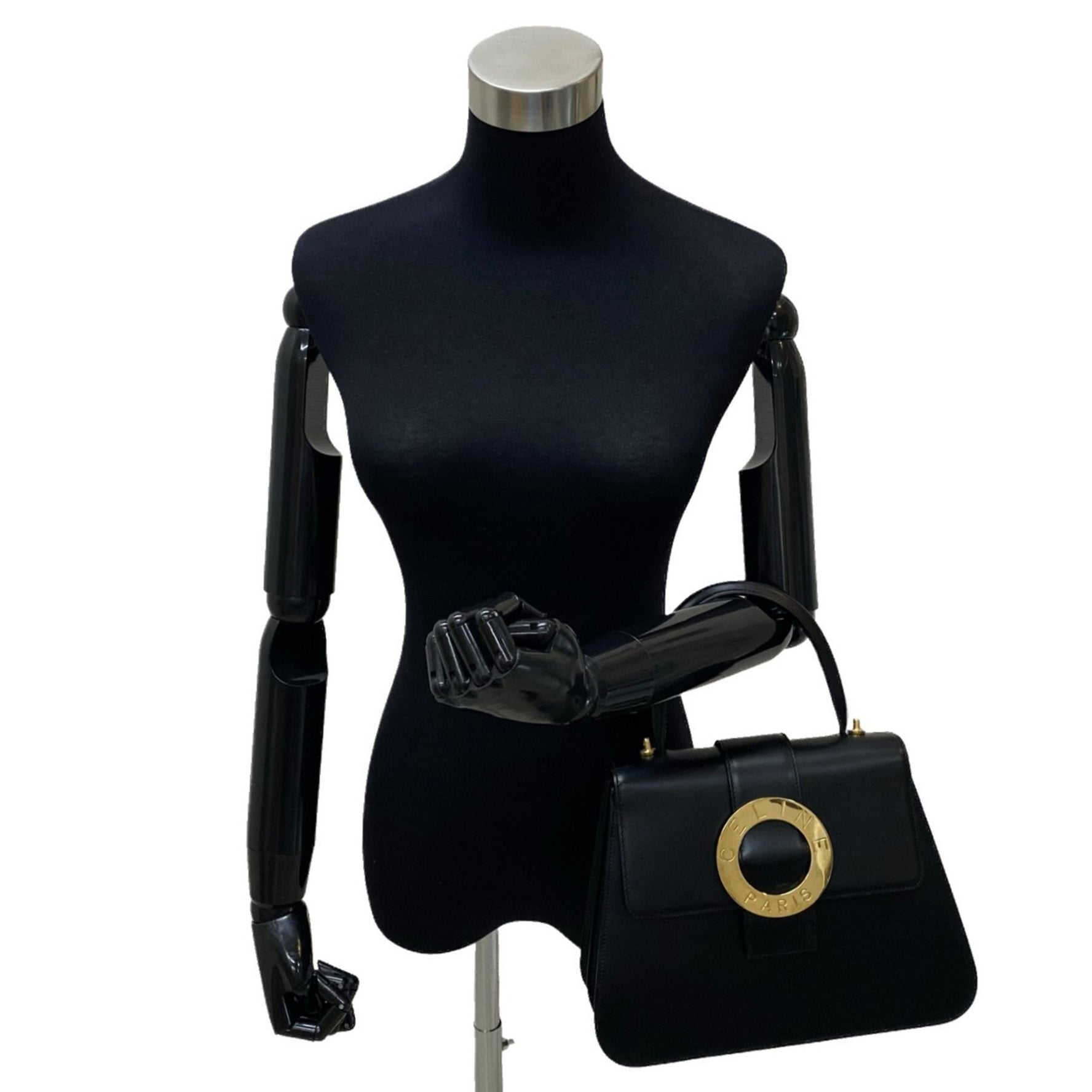 CELINE Circle Logo Metal Fittings Calf Leather Genuine Shoulder Bag Handbag