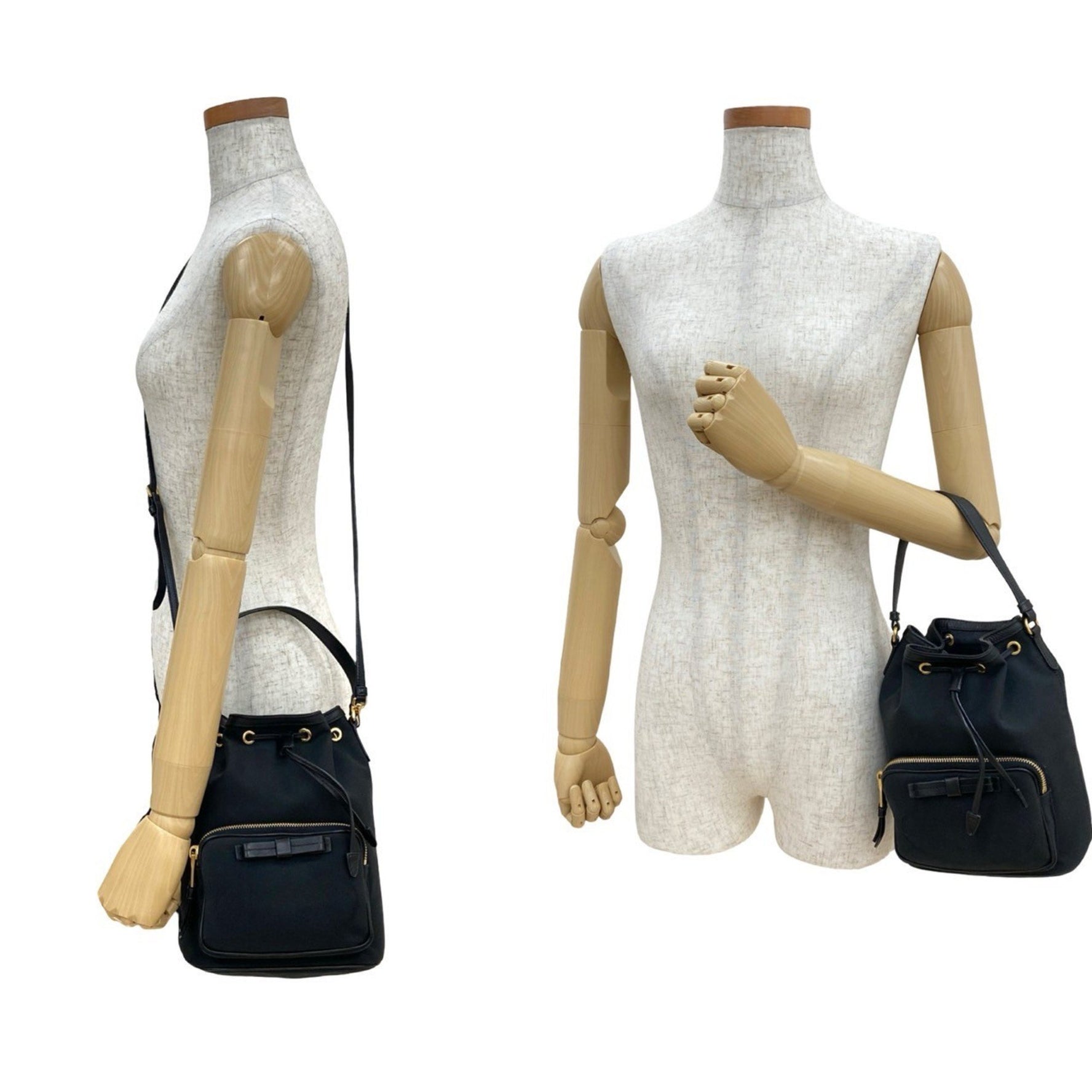 PRADA Duetto Logo Canvas and Leather Drawstring Handbag/Shoulder Bag