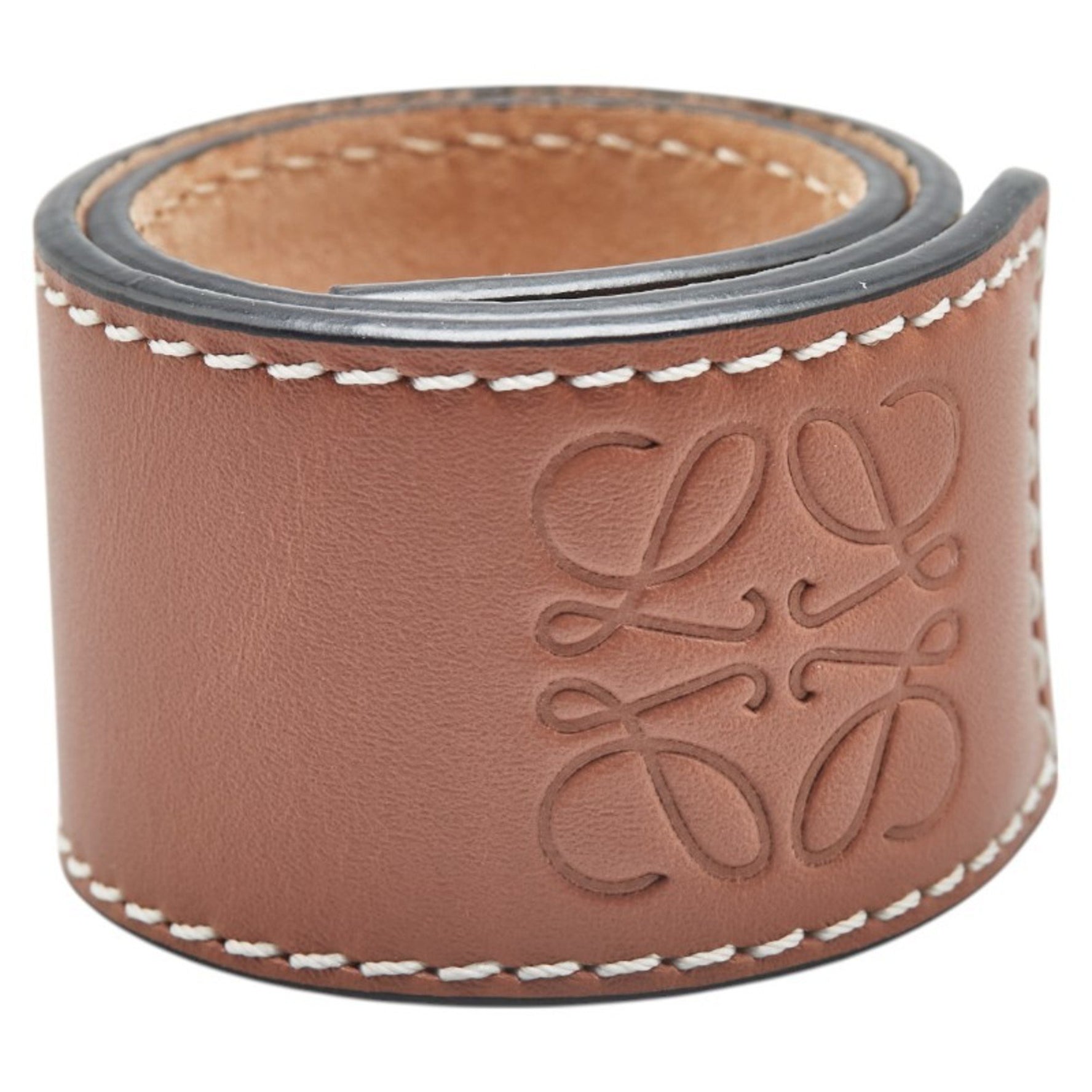 LOEWE Anagram Small Slap Bracelet in Tan and Leather